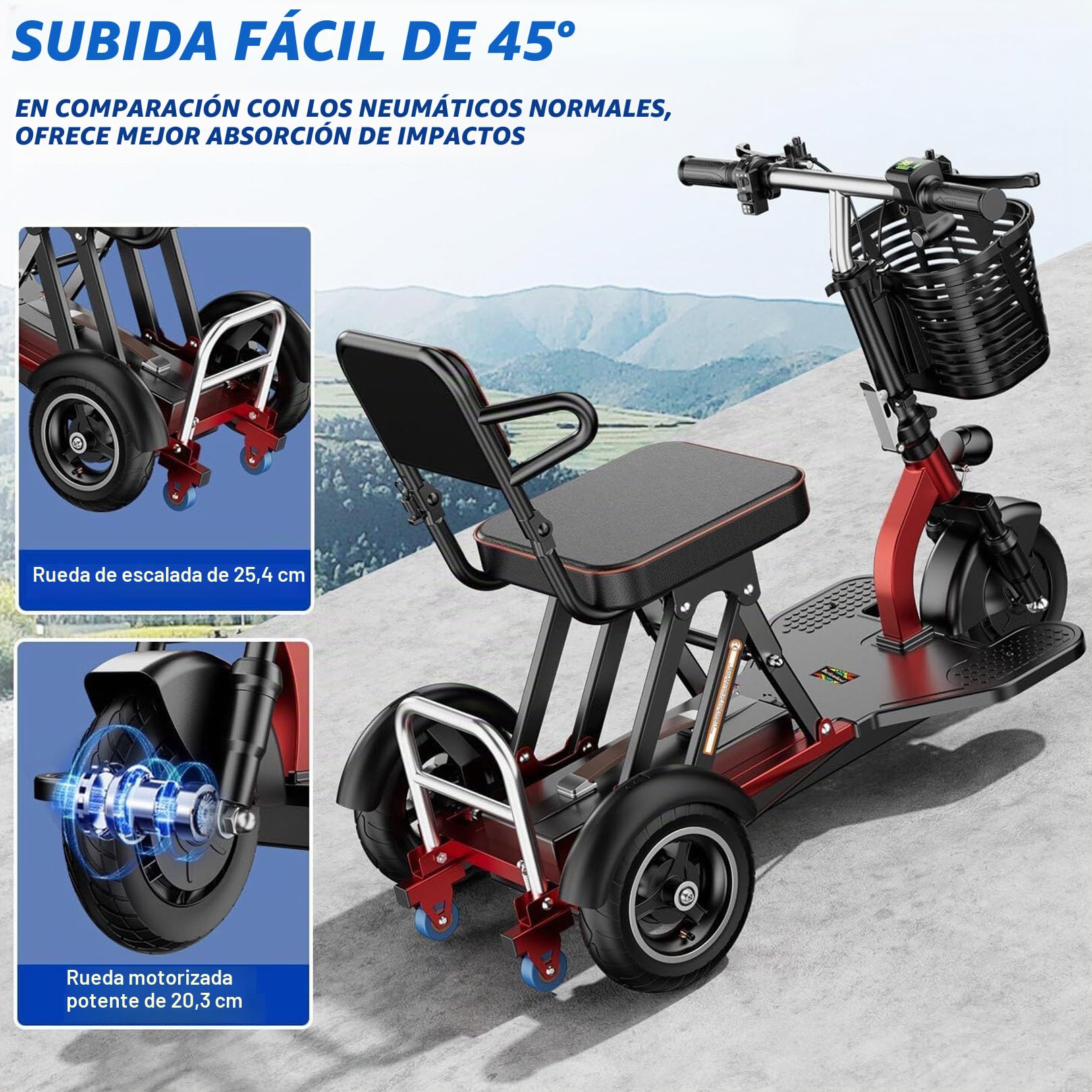 Scooter de Movilidad para Personas Capacidad 150kg,Motor 300W Delantero Scooter minusvalidos,Diseño Superligero para Personas Mayores,Fácil Transporte Autonomía de hasta 55 kilómetros
