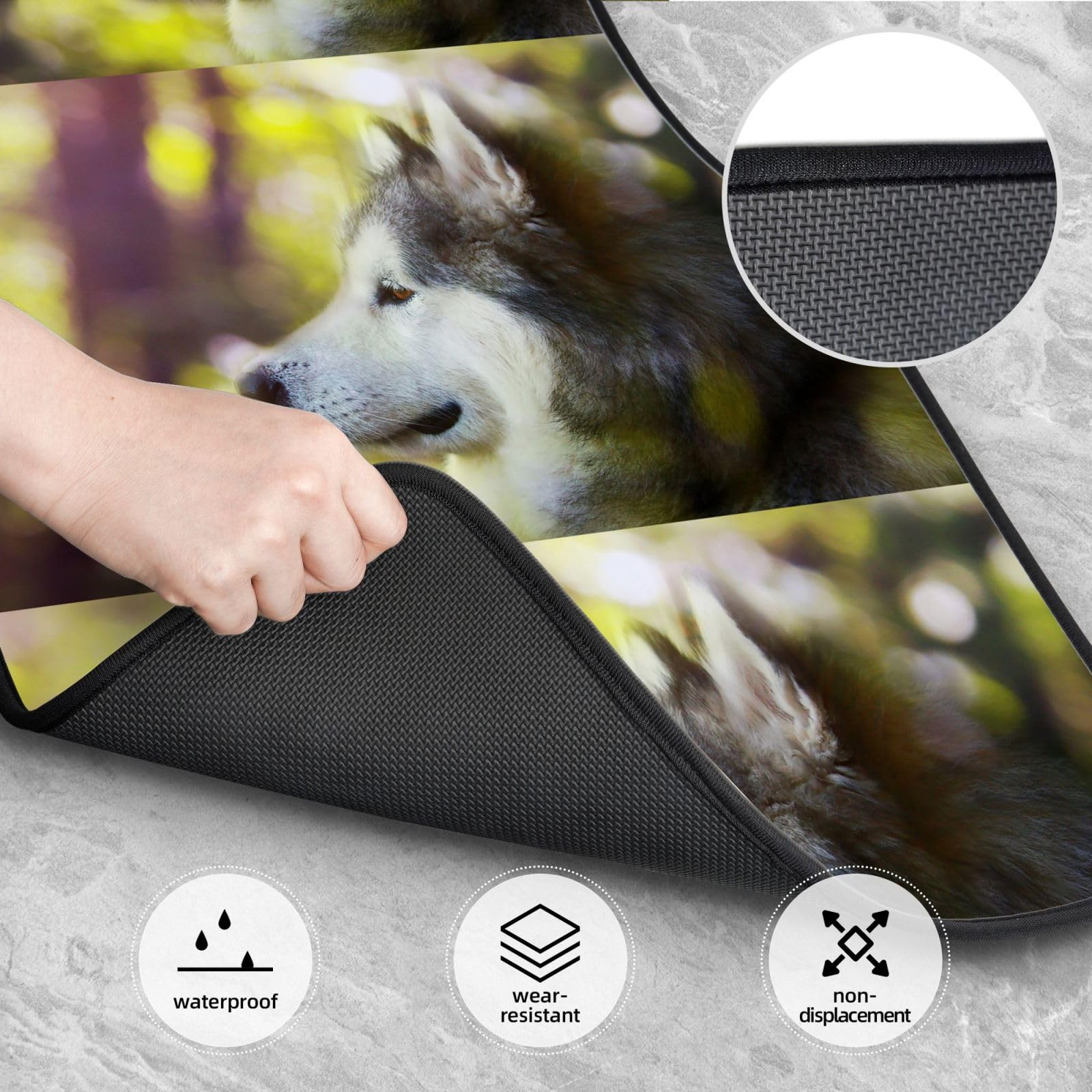 Alaskan Malamute Bokeh Haustiere Hunde Niedlich, 4er-Set Auto-Fußmatten, Neopren-Fußmatten für Fahrzeuge, rutschfeste Auto-Fußmatten, Autozubehör