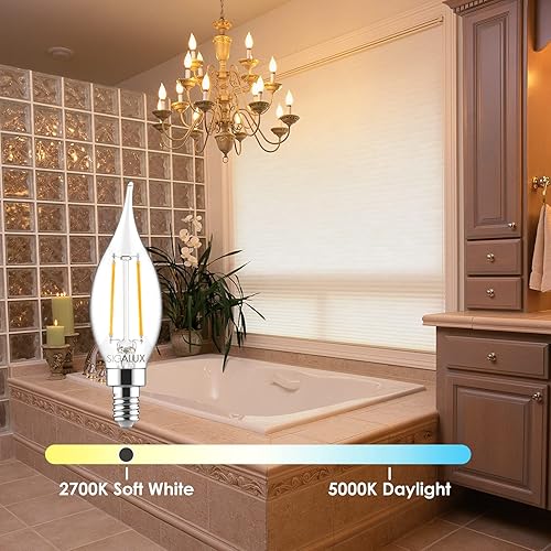 Miniatura 2 de Sigalux Bombilla de candelabro E12 de 40 vatios, paquete de 48 bombillas de vela regulables, punta de llama CA10 2700 K blanco suave, 300 lúmenes,