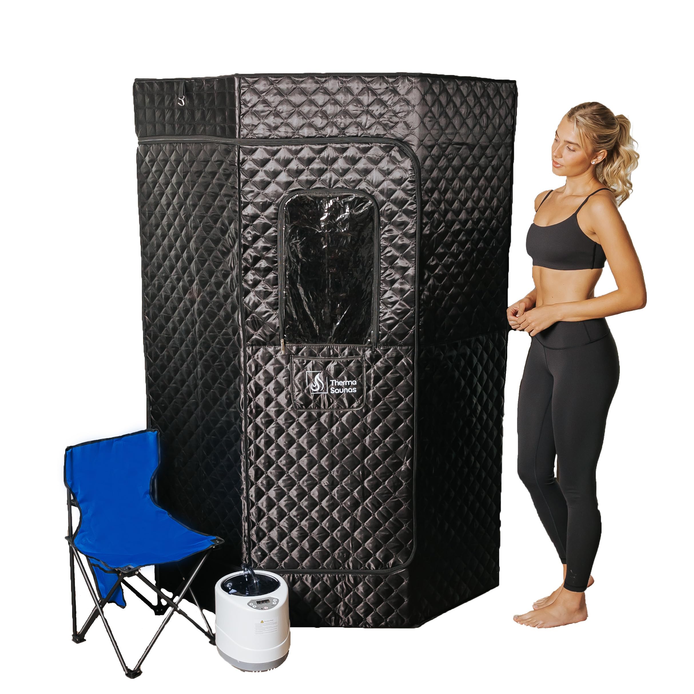 Portable Steam Sauna Box for Home, 5 Layer Waterproof, Portable Steam Sauna with 4L Steamer, Remote Control & Folding Chair, Indoor & Outdoor to Relax & Detox, 36" x 36" x 71" (Black)