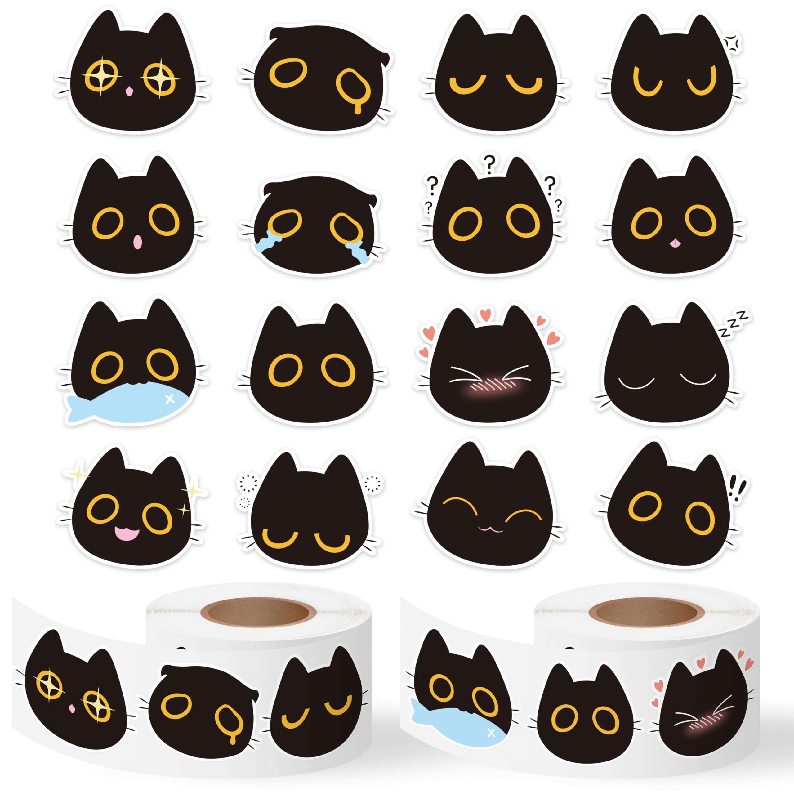 2 Rolls Black Cat Waterproof Vinyl Reusable Laptop Stickers