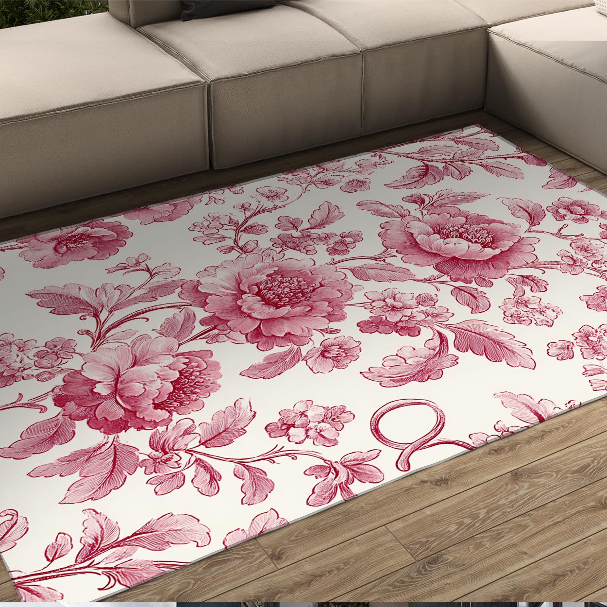 Tapis intérieur fleuri pivoines lavable fini les tapis qui glissent