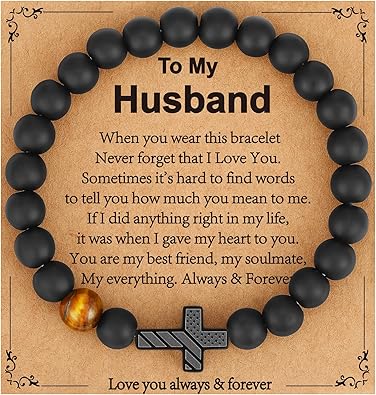 Gifts for Dad New Dad Stepdad Husband, American Flag Cross Beads Bracelet Jewelry Gifts for Father Men from Daughter Son Wife