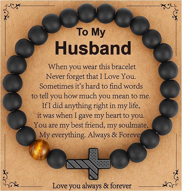 Gifts for Dad New Dad Stepdad Husband, American Flag Cross Beads Bracelet Jewelry Gifts for Father Men from Daughter Son Wife