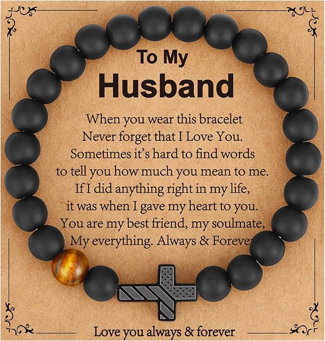 Gifts for Dad New Dad Stepdad Husband, American Flag Cross Beads Bracelet Jewelry Gifts for Father Men from Daughter Son Wife