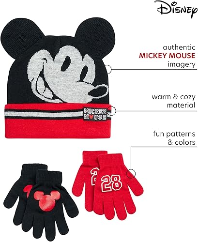 Miniatura 2 de Disney Conjunto de gorro de invierno de Mickey Mouse y 2 pares de guantes o guantes (edad 2-7)