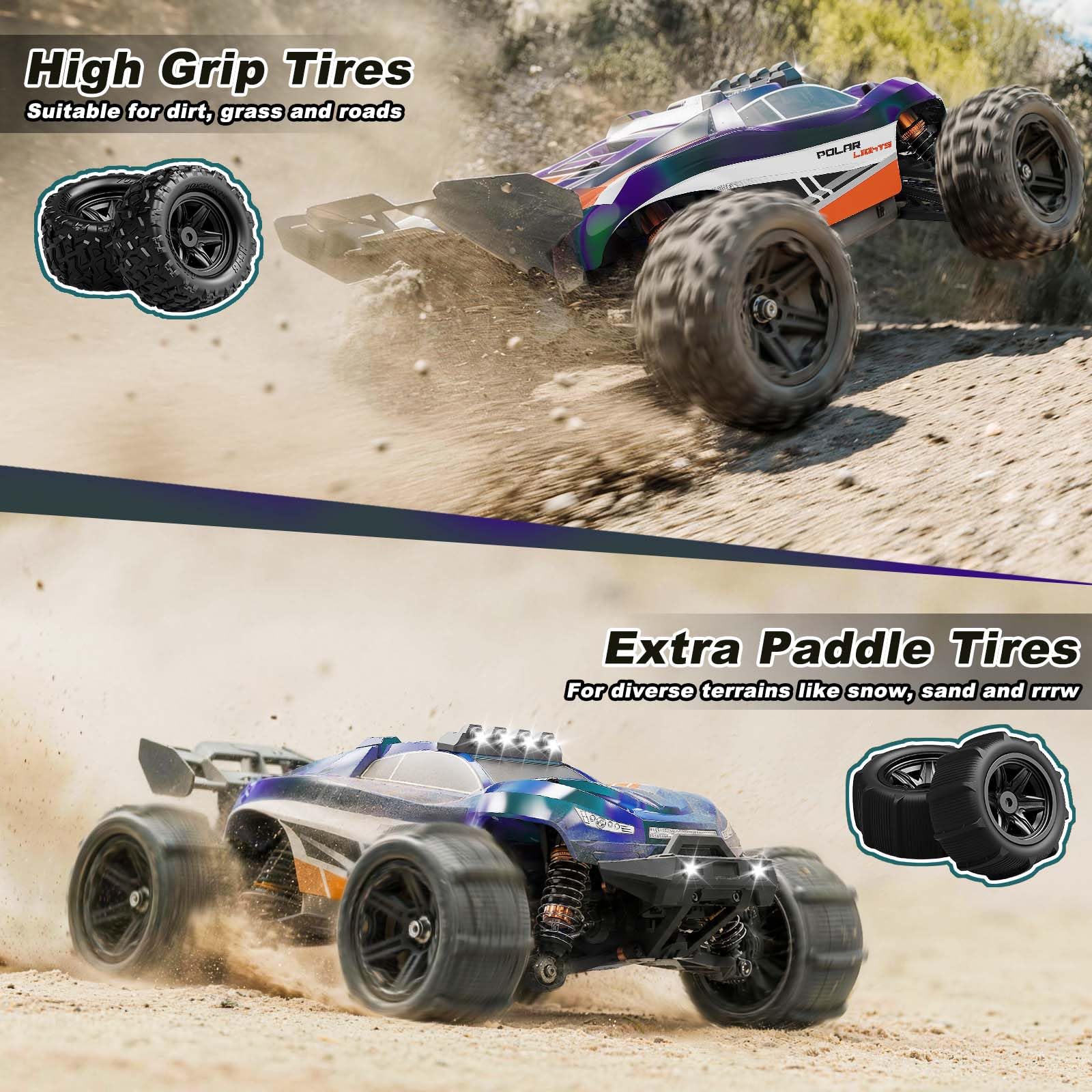 Coche Teledirigido Adultos 1:14 Brushless Coche RC/RC Car 4WD 52 km/h, Amortiguadores Hidráulicos, Transmisión Metálica, 2 Baterías 1500mAh, 2 Juegos de Neumáticos, LED, Upgrade 3S hasta 70 km/h