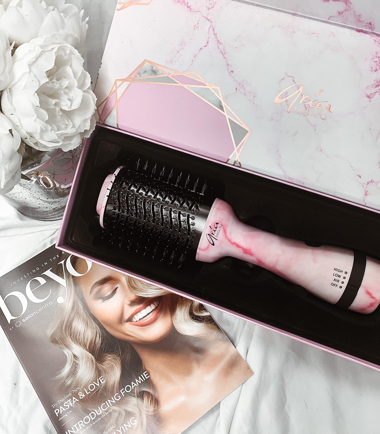 Aria Beauty Pink Marble Blowdry Brush, Lightweight Aria Beauty Blow