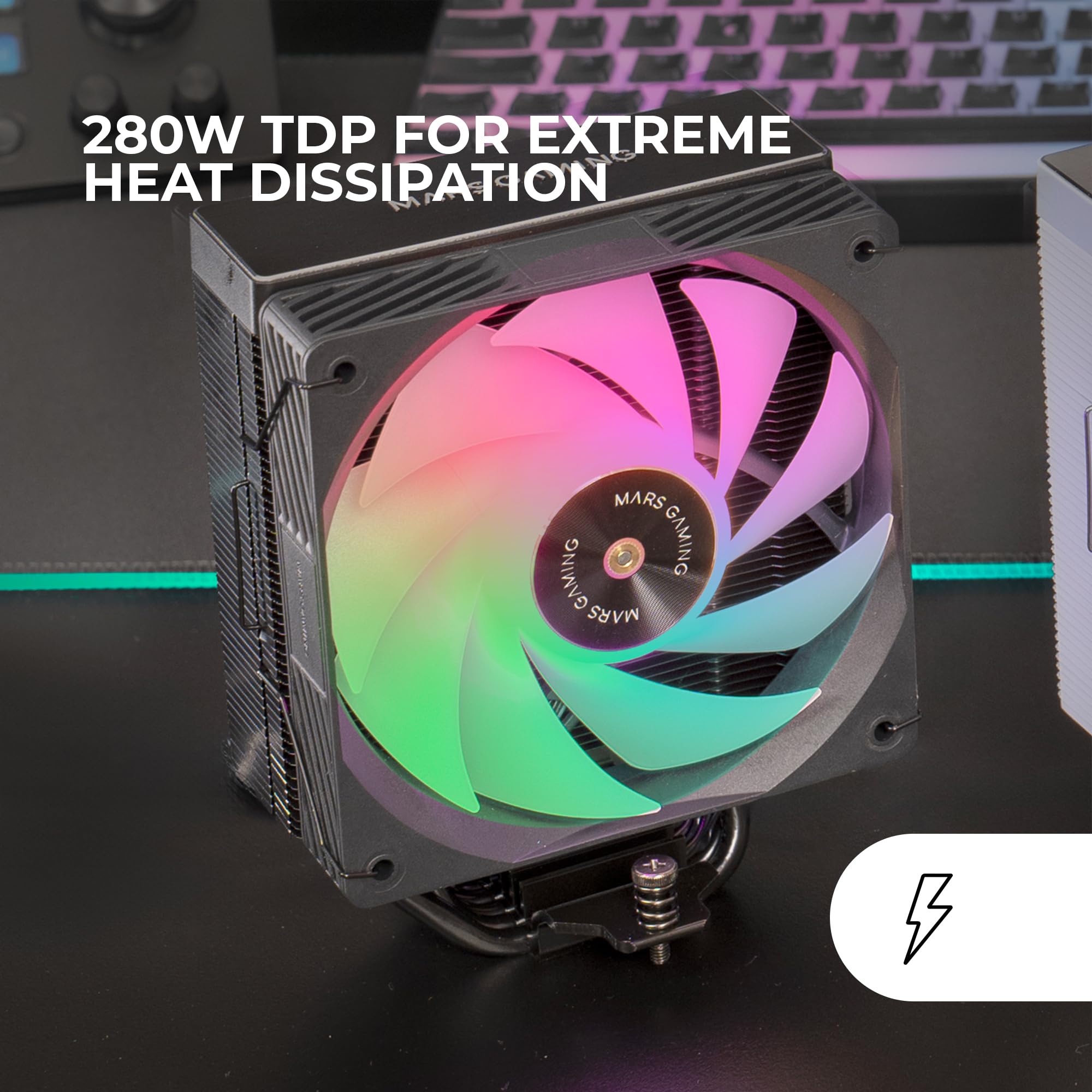 MARS GAMING MCPU-X5ARGB, Disipador CPU 280W TDP, 5x Heatpipes HCT Nueva Generación, Ventilador PWM SI Extreme-Silent ARGB 120mm, Núcleo de Cobre Hiperbalanceado, Compatibilidad Universal, Negro - 3