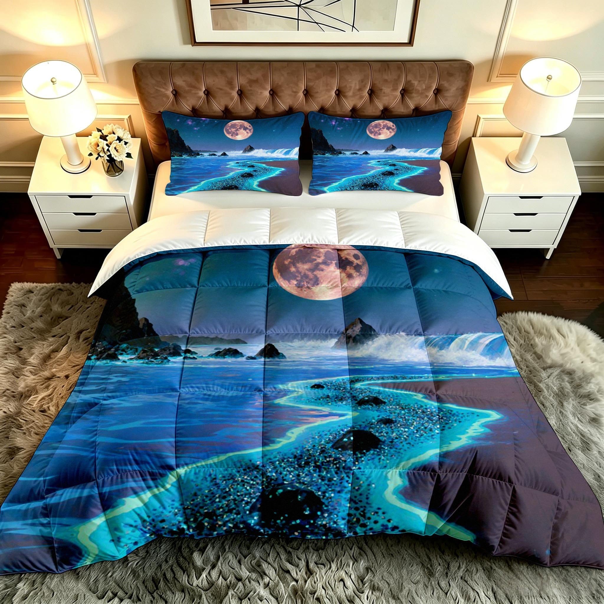 Ropa de cama estampada playa luna para crear un dormitorio estilo mediterráneo
