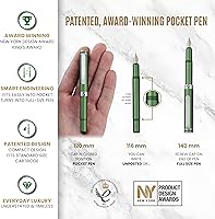 Vista 4 de Scriveiner Pluma estilográfica EDC de lujo (mediana), impresionante pluma de bolsillo verde mate, acabado cromado, punta alemana Schmidt