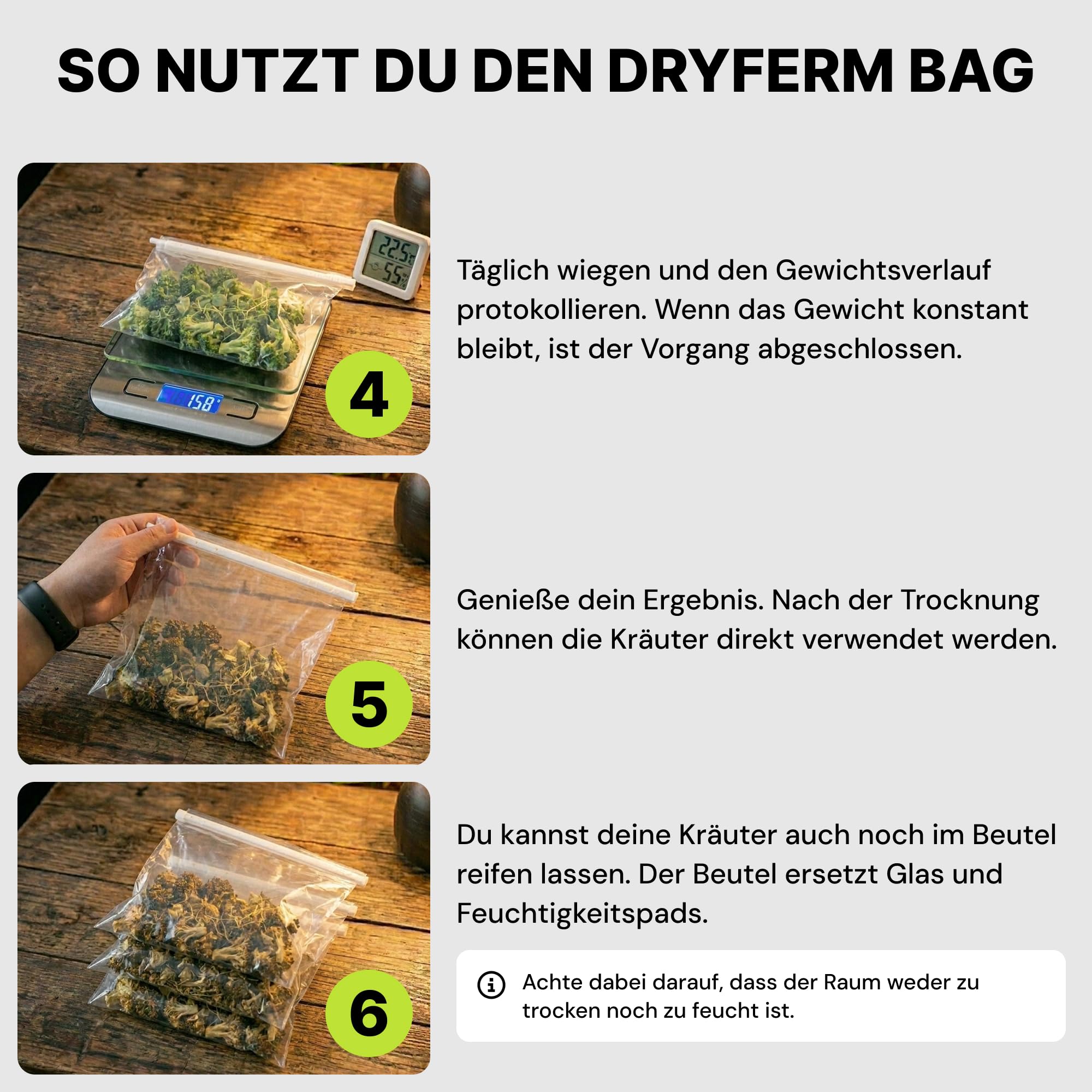 Trocknungsbeutel für Kräuter - 3er Set Dry Bag 50x50cm - schimmelsicher & geruchsarm trocknen, curen & lagern - lebensmittelecht, mit maximaler Wirkstofferhaltung - Made in Germany