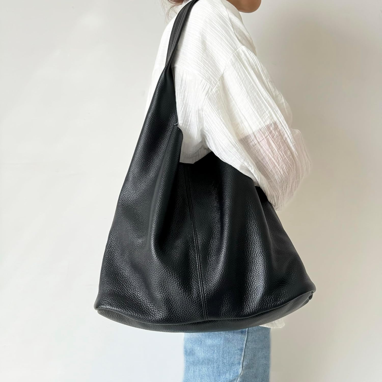 Slouchy Tote Bags for Women, Soft Leather Women's Bag, Large Hobo Bag, Simple Underarm Bag, Top Handle Handbag