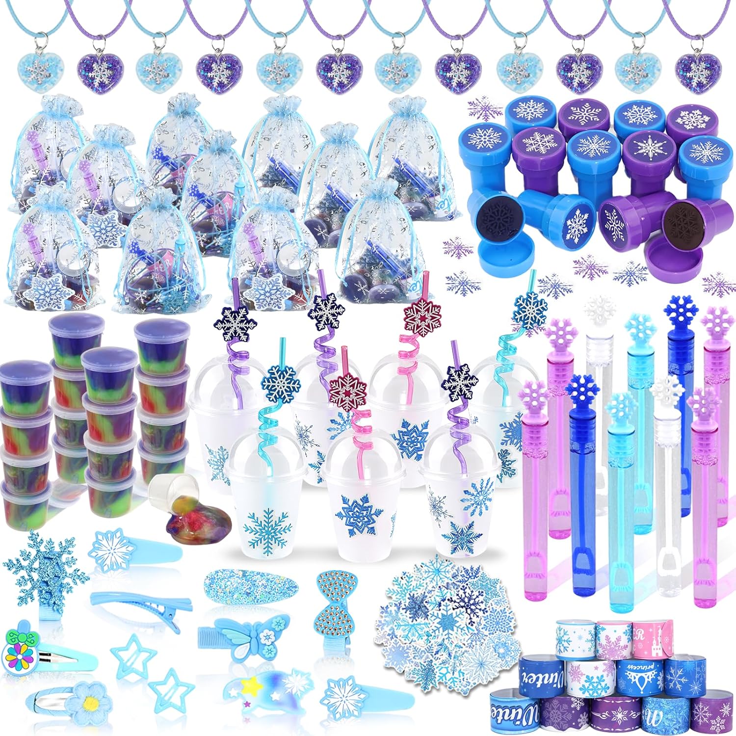 Frozen Party Favors, Snowflake Princess Theme Birthday Supplies Set 170PCS - With Various Party Toys Goodie Bag Stuffers, Piñata Filling Perfect for Winter Party Decorations for Girls Snowflake Princess Party