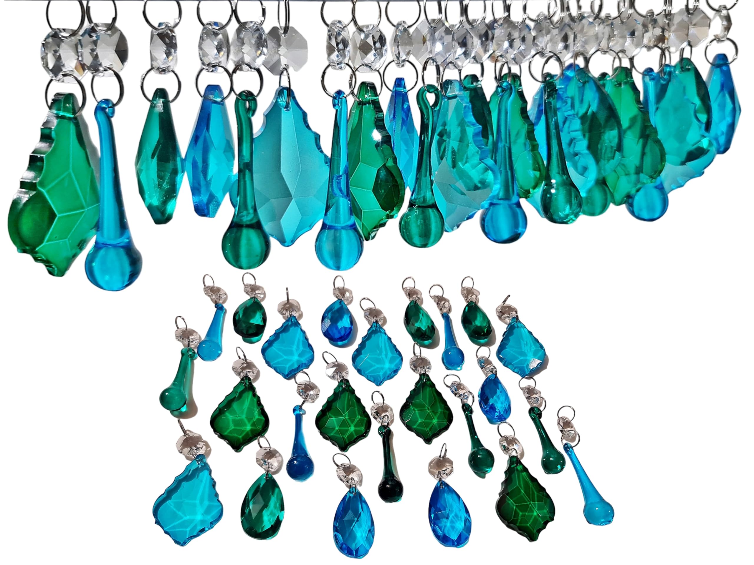 24 Christmas Tree Ornaments Advent Calendar Fillers Chandelier Drops Vintage Wedding Decorations Droplets Cut Glass Crystals Beads Prisms Light Lamp Parts (24 PEACOCK TEAL)