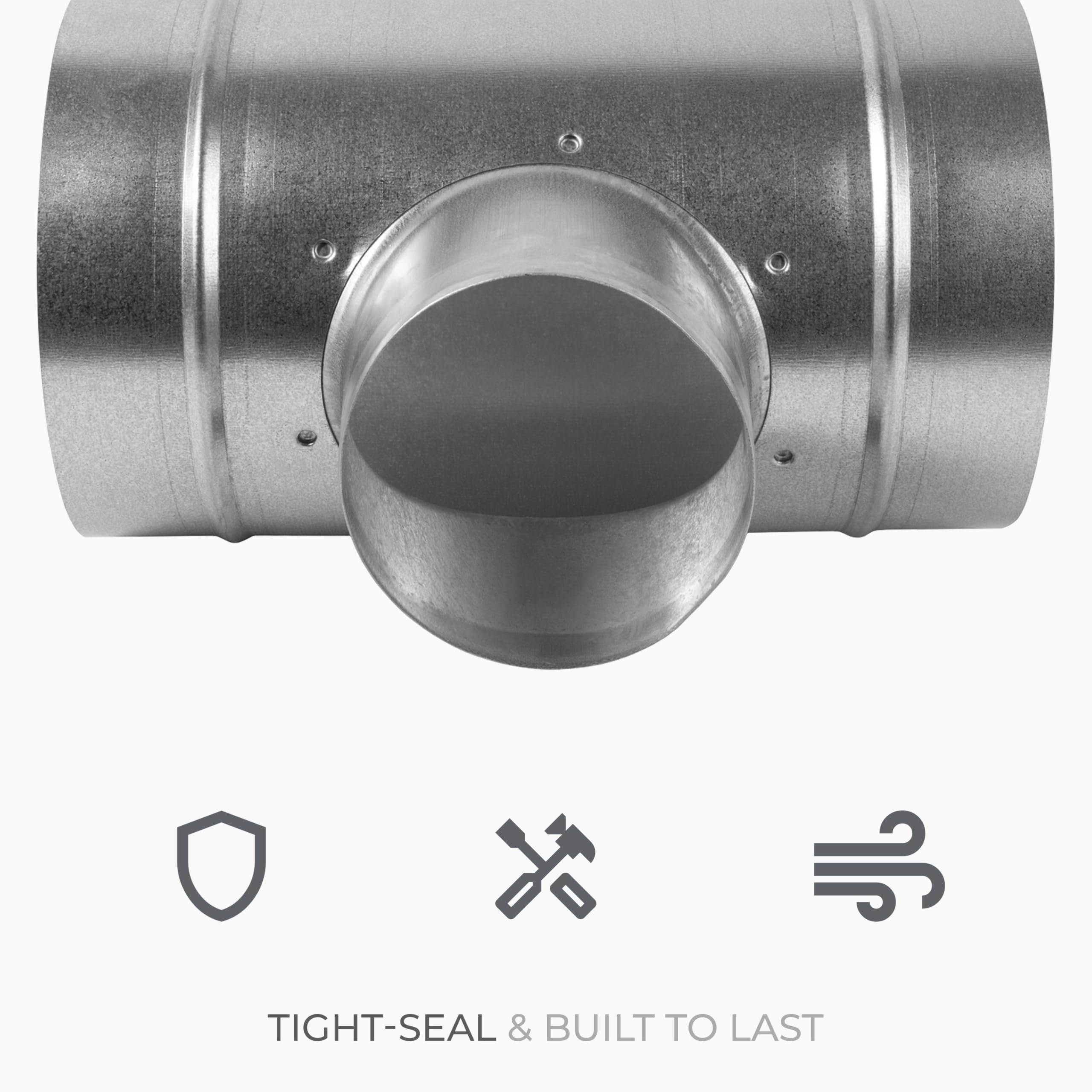 Divisor de conducto en forma de T de 90° de diámetro de 6 x 6 x 4 pulgadas - Adaptador de montaje de metal de 3 vías - Acero galvanizado - Conector de manguera de conducto redondo - para