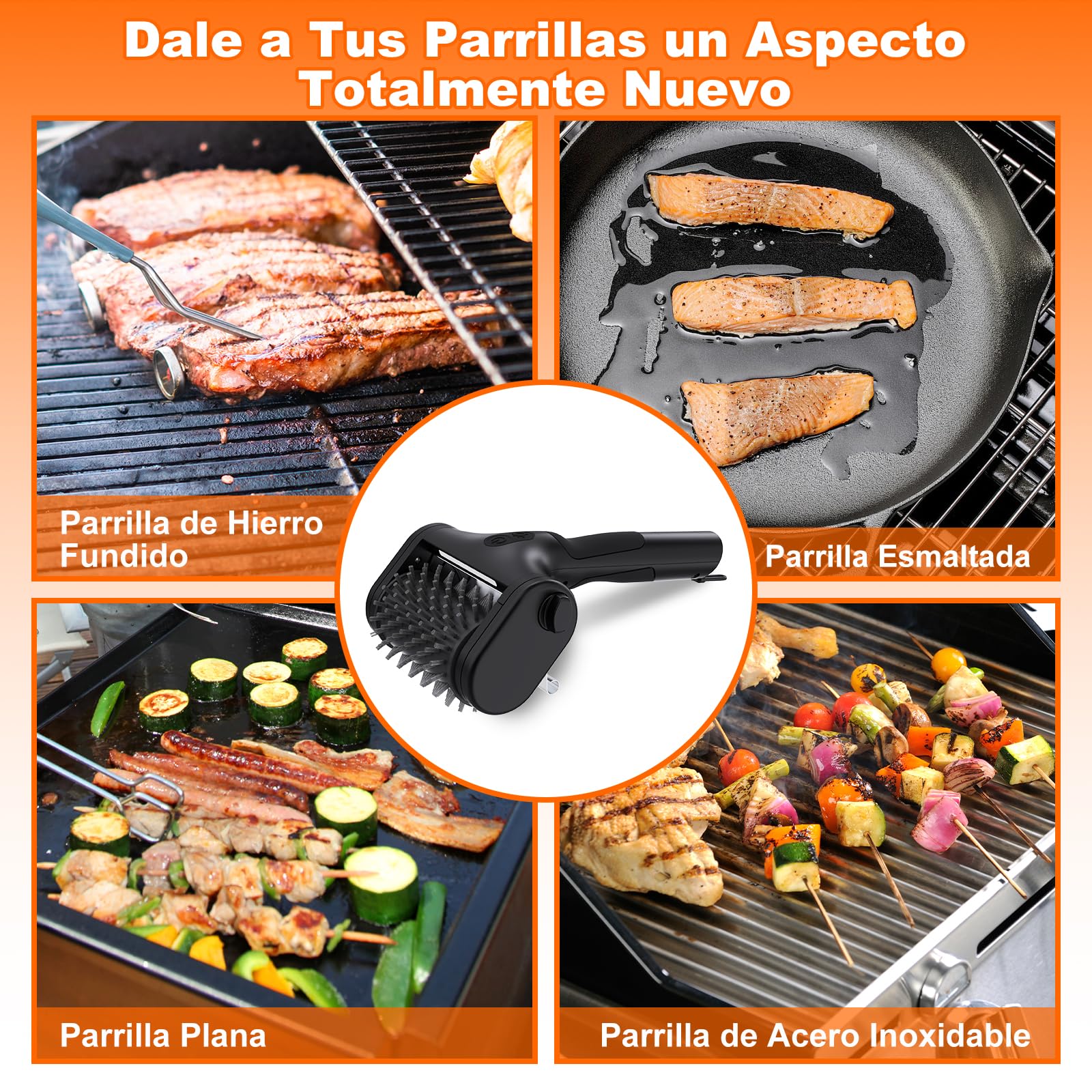 Cepillo Barbacoa,2 Velocidad (590 RPM, 1000 RPM) Incluye Dos Cabezales, Iluminación LED Cepillo Electrico Limpieza Hogar Recargable, Apto para Todo Tipo De Cepillos Eléctricos para Barbacoa (Negro)