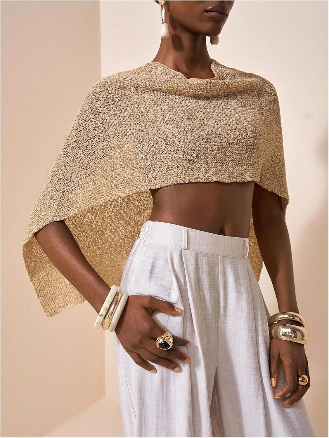 Floerns Women's Sheer Poncho Top Asymmetrical Mesh Pullover Sweater Beach Cover Ups Knitted Shawl Cape - Image 4