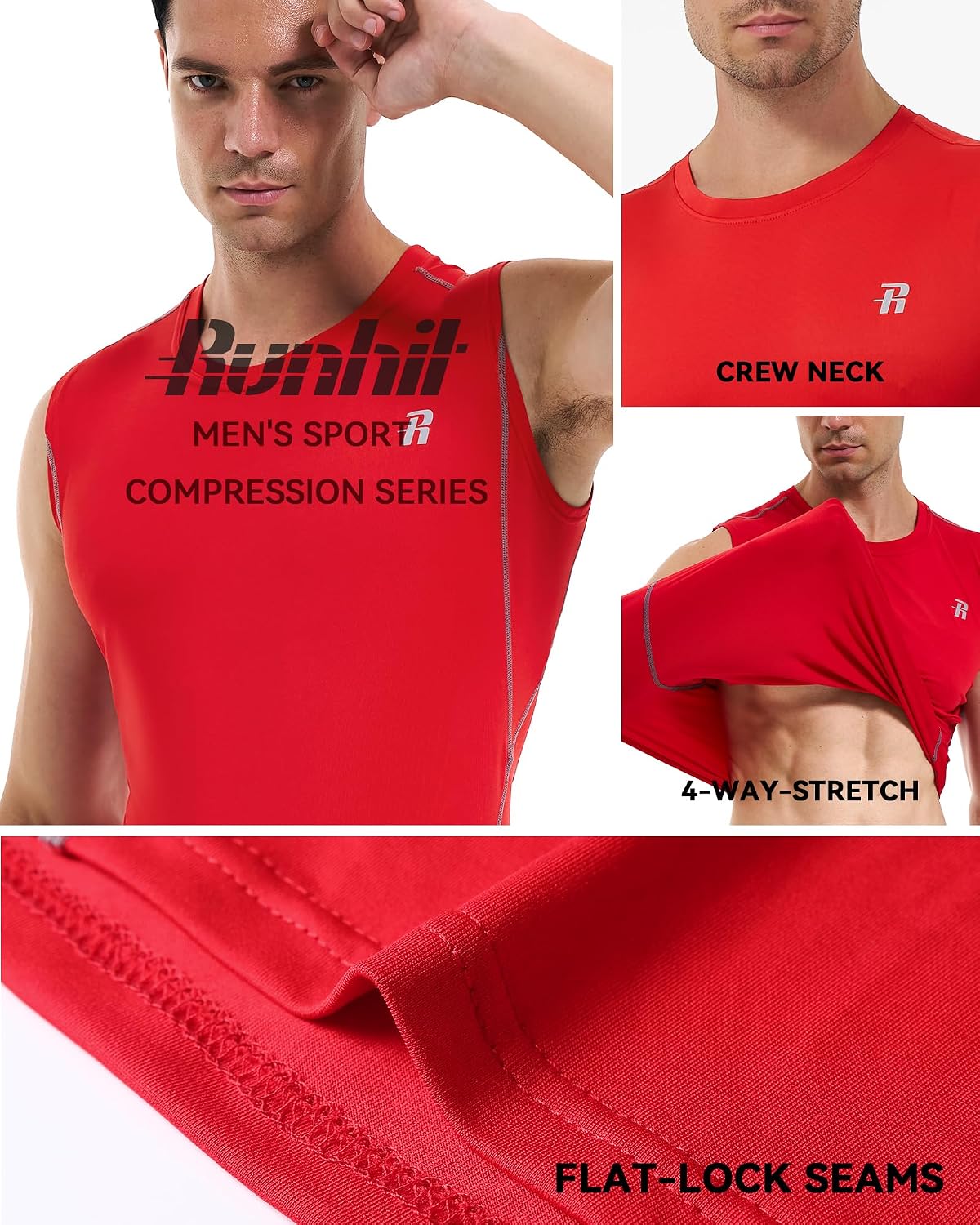 Runhit 2 Pack Men's Compression Shirts Sleeveless Workout Athletic Tank Top Sports Base Layer Undershirt image 5