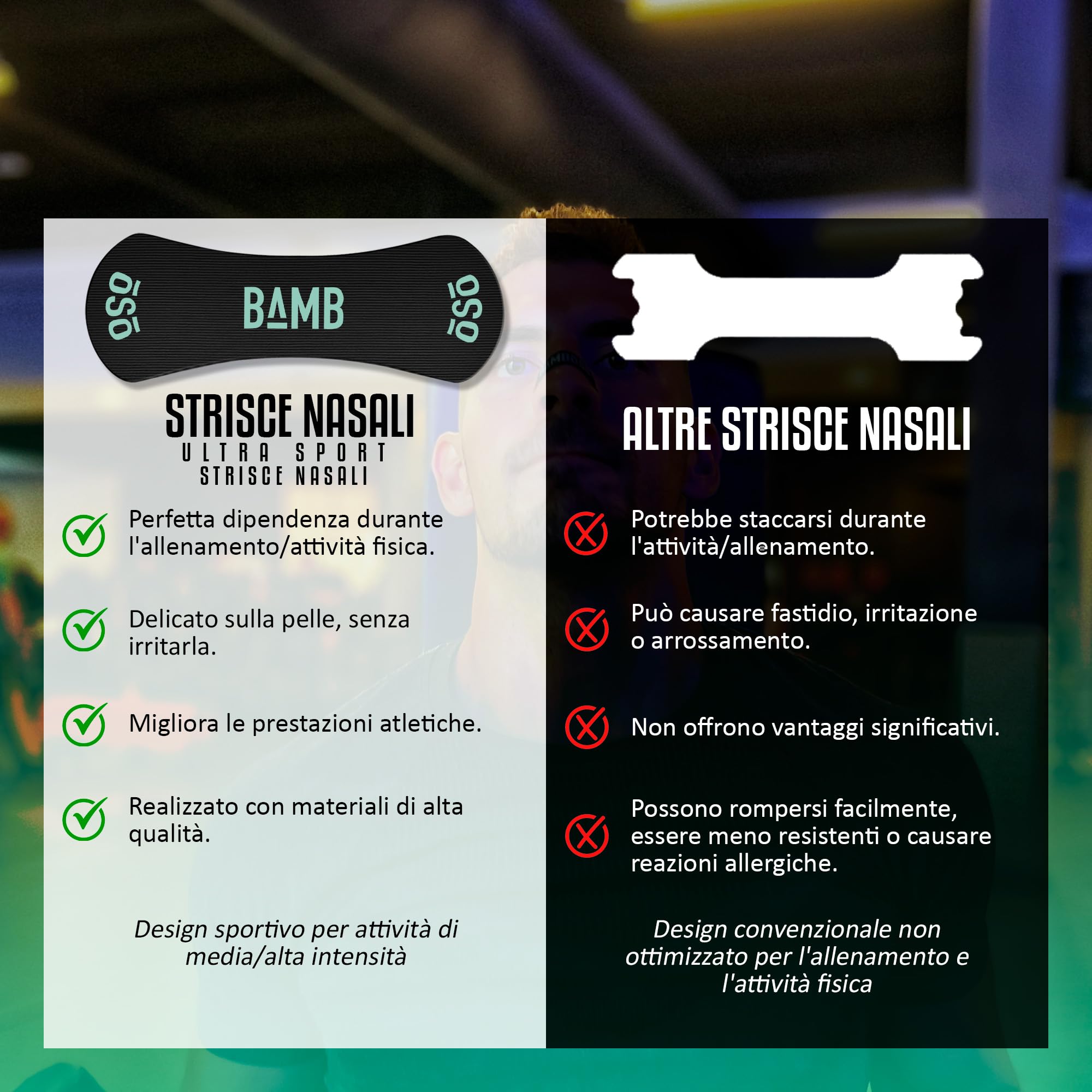 Bamboso 30 Strisce Nasale Sportive Nere | Migliora la respirazione durante lo sport | Allevia la congestione e aumenta le prestazioni fisiche | Ipoallergeniche e comode