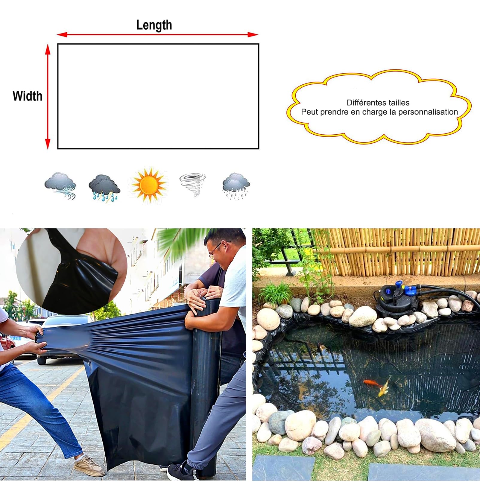 1x1m fodera per stagno esterno ultra resistente membrana impermeabile antistrappo telo da giardino copertura flessibile per stagni di pesce durevole paesaggio telone per giardinaggio