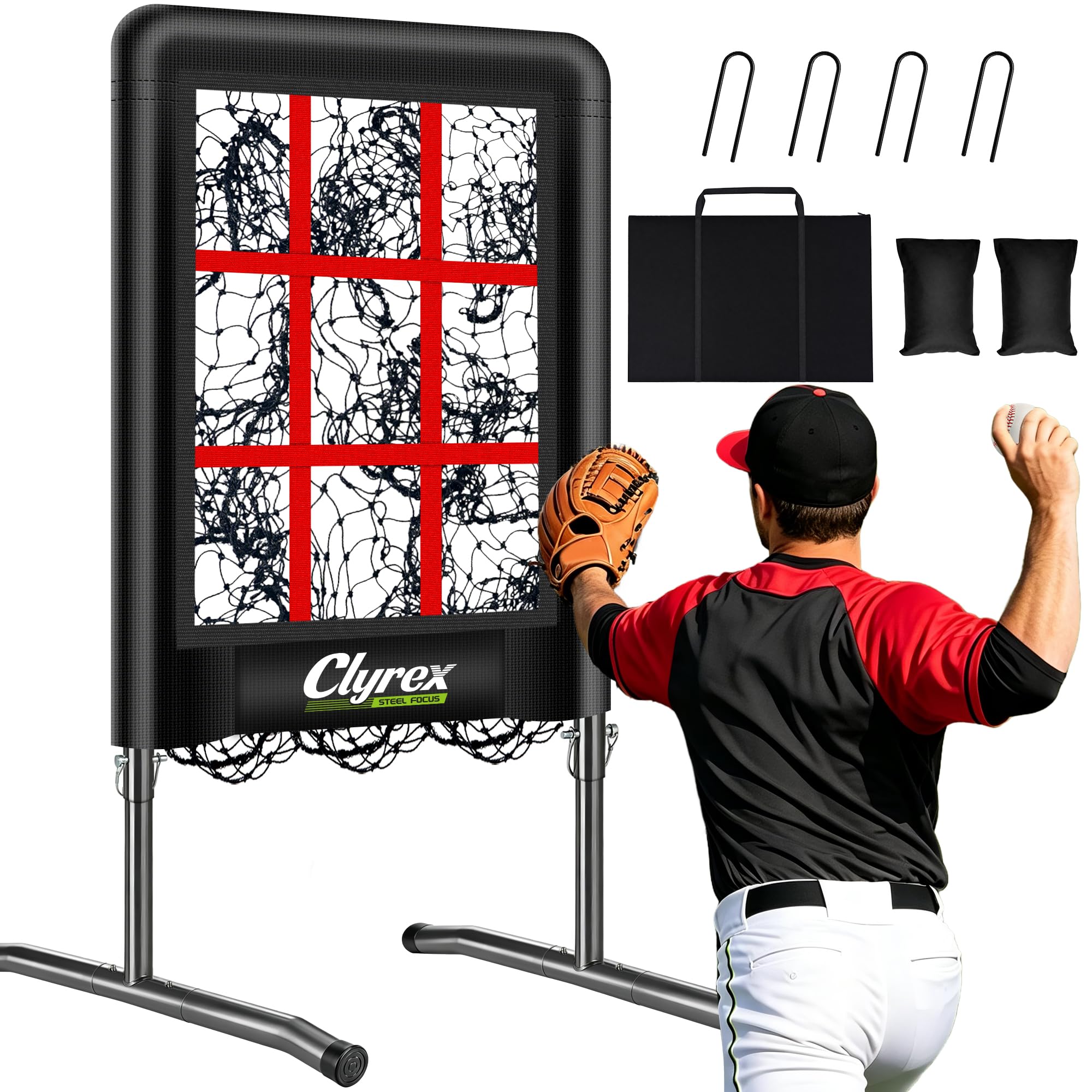 9 Hole Pitching Net with Strike Zone, Baseball Softball Pitching Target for Accuracy Training