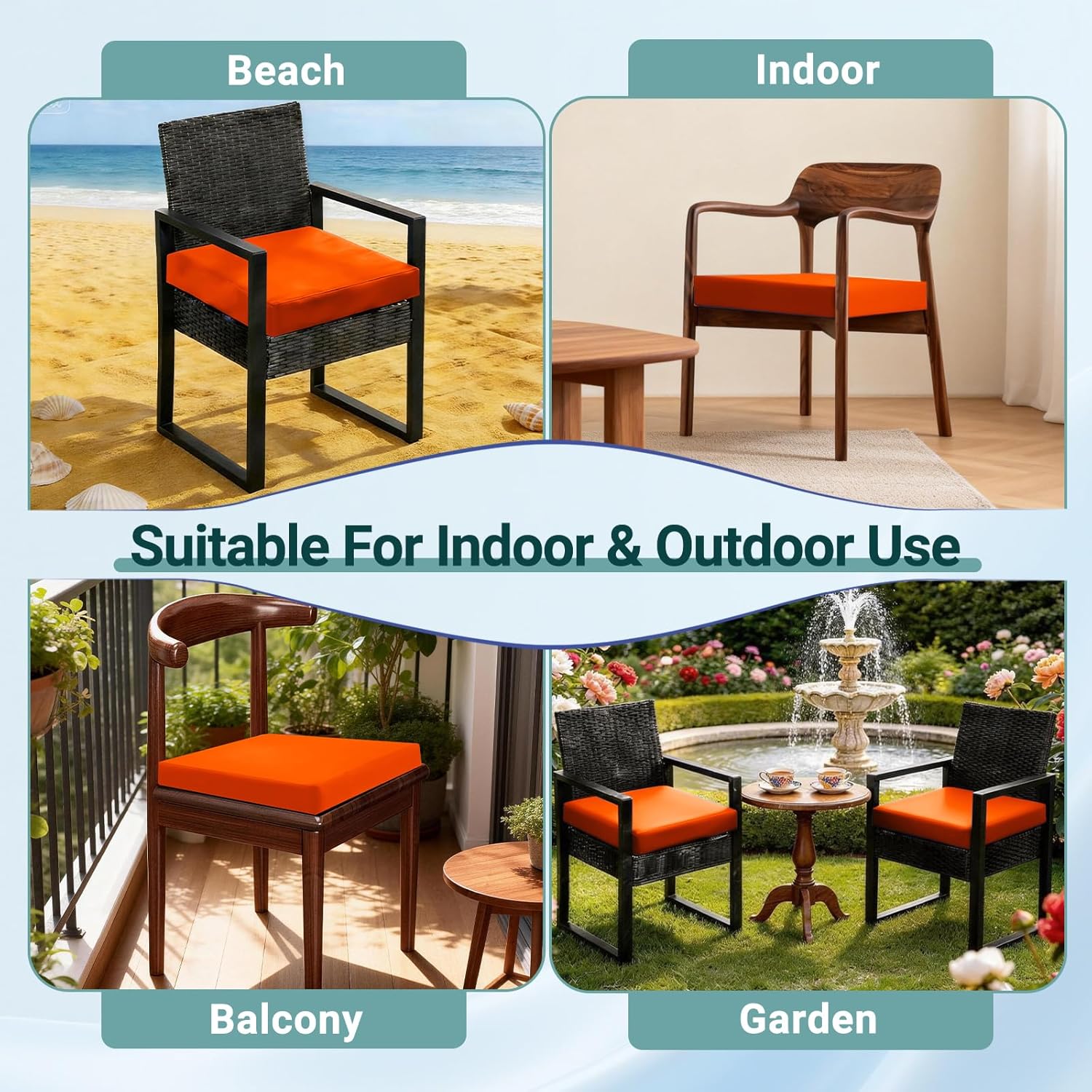 Outdoor Seat Cushion Set 19 x 19 in, Water-Resistant & Fade-Resistan, Patio Furniture Cushions with Removable Cover Deep Seat with Handle and Adjustable Straps for Chair Sofa,4PC NoC-19-OR4