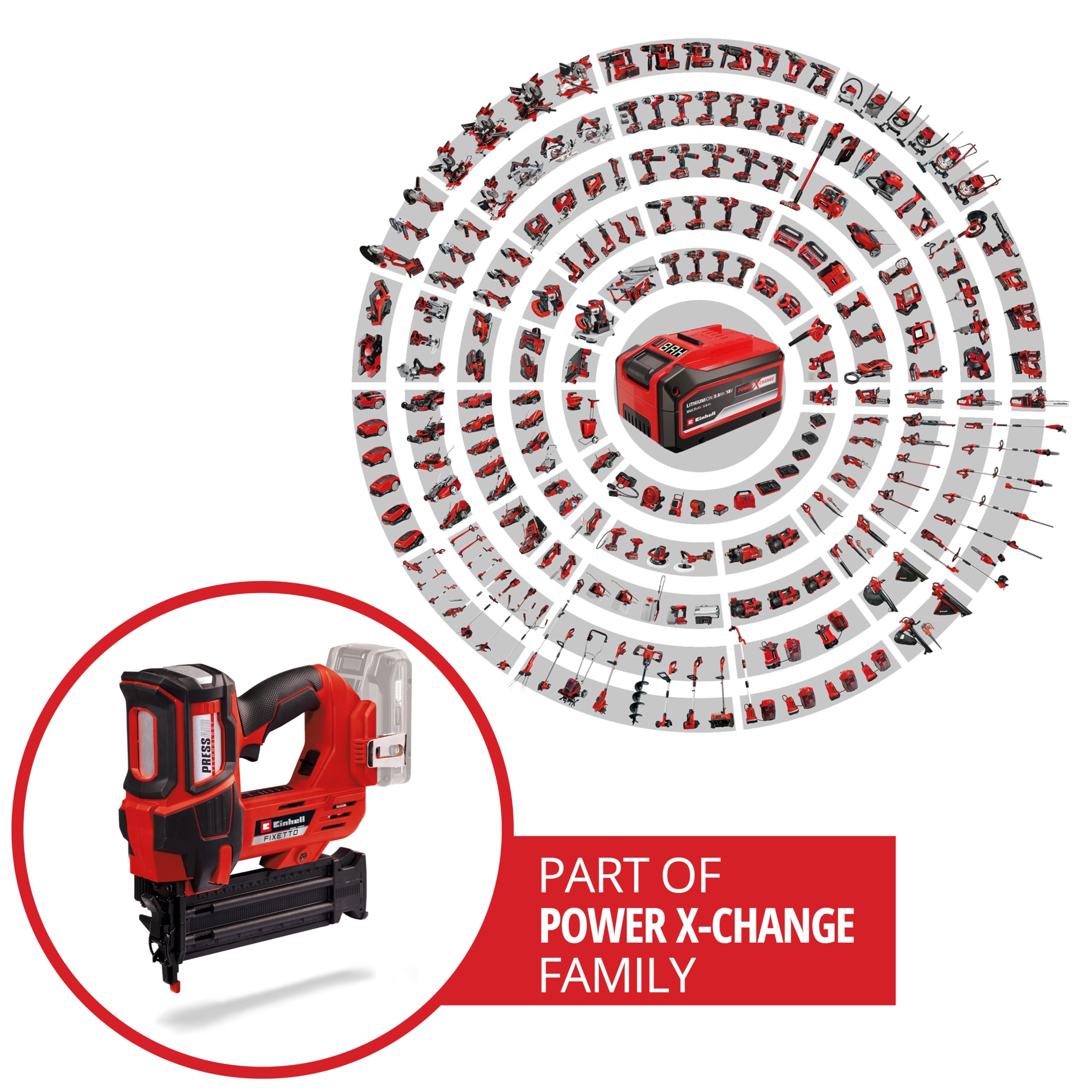 Chiodatrice a batteria FIXETTO 18/50 N Power X-Change Einhell (18 V, 60 colpi/min, mass. 50 mm di lungh. del chiodo, regol. profondità, colpo singolo/serie di colpi, incl. 500 chiodi, senza batteria)