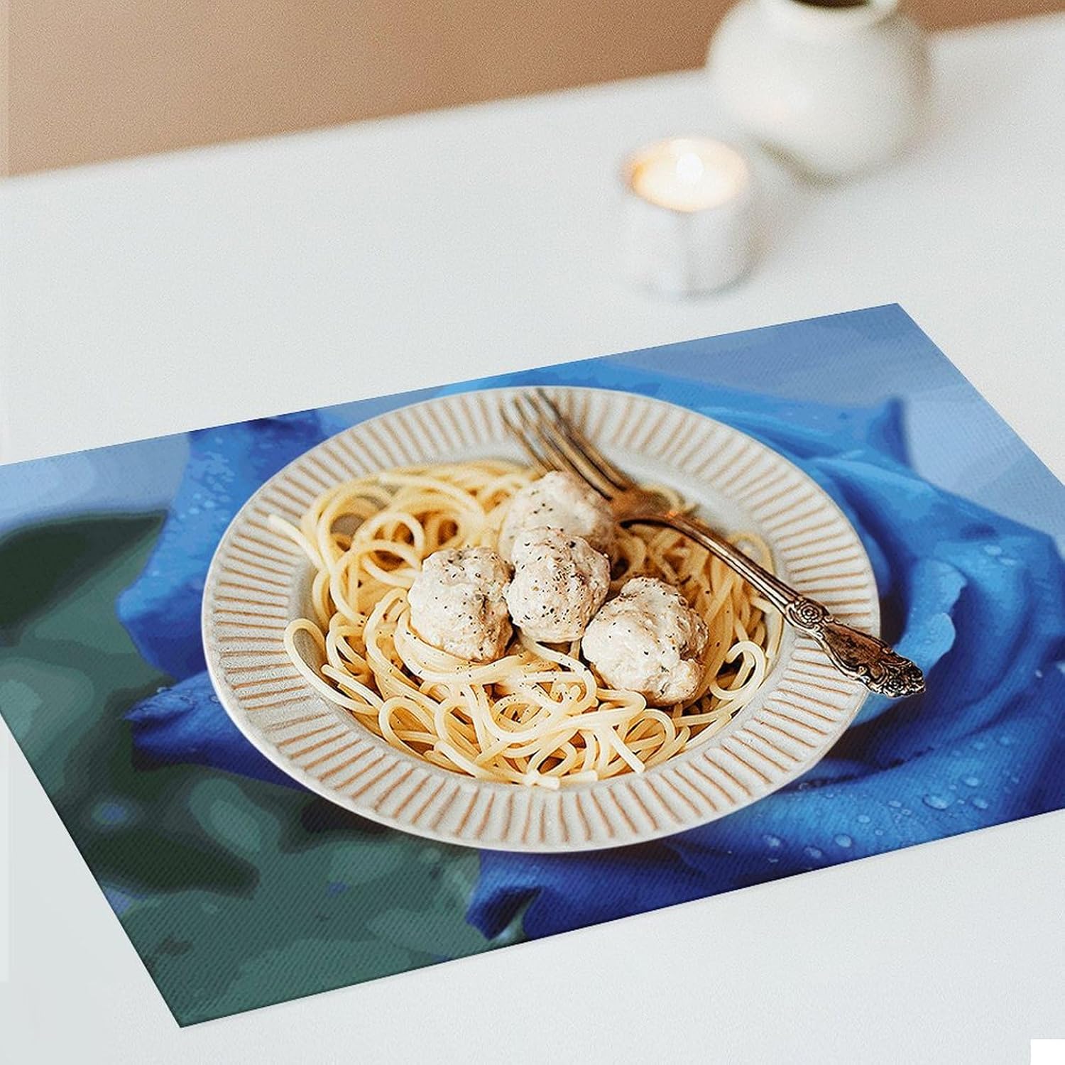 4pcs Placemat Vinyl Non-Slip Insulation Place Mats Wipeable Easy to Clean Romantic Blue Rose Tablemats for Kitchen Dining Table Decoration 11.8x17.7 in