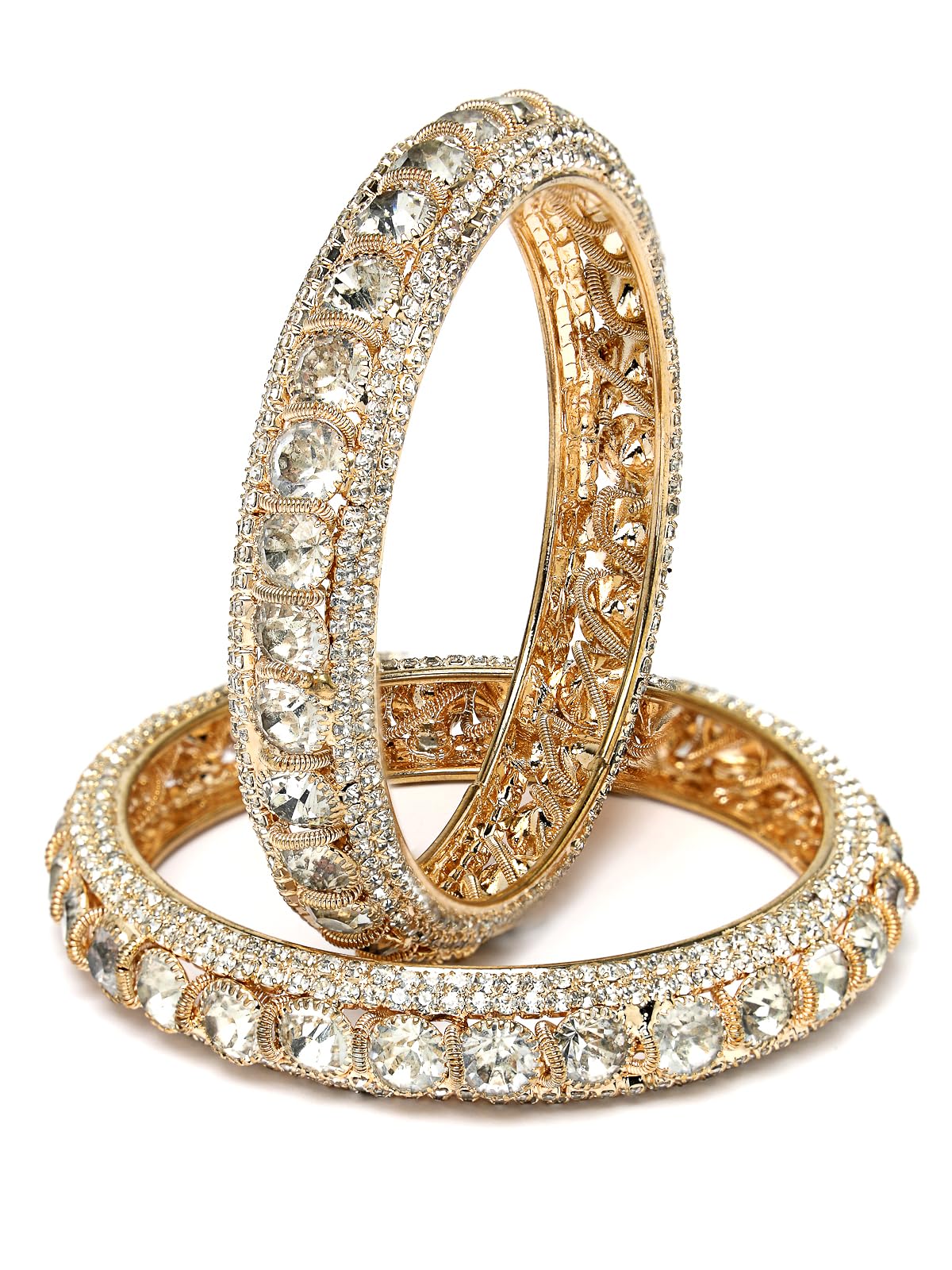 Sukkhi Charming Gold Plated White Crystals Stones Broad Bracelet Bangle Set Jewellery for Women & Girls|Set of 2|Birthday Anniversary Gift for Women|B105961 (B0CPPDPBM4) Amazon Price History, Amazon Price Tracker