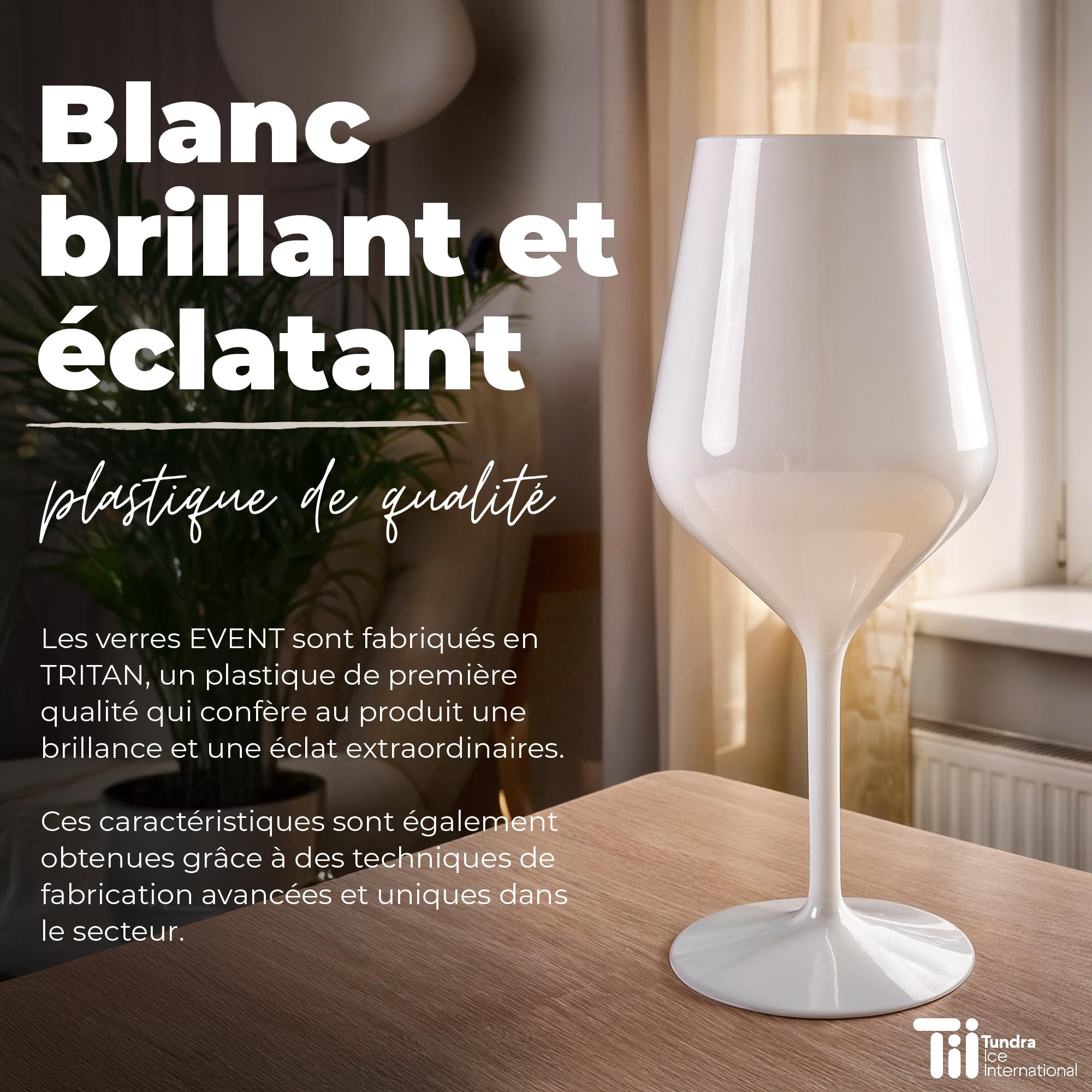 TUNDRA - Lot de 6 Verres a Pied | EVENT 47 cl | en PLASTIQUE RIGIDE (Tritan), Réutilisables, Verres à Vin Incassables, BPA-Free et Lavables au Lave Vaisselle, Verre à Vin, à Cocktail, (Blanc)