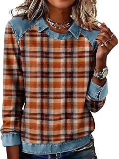 Women's Tops Lapel Long Sleeve Color Block Pullover 2026 Spring Casual Patchwork Shirts Cotton Vacation Blouses