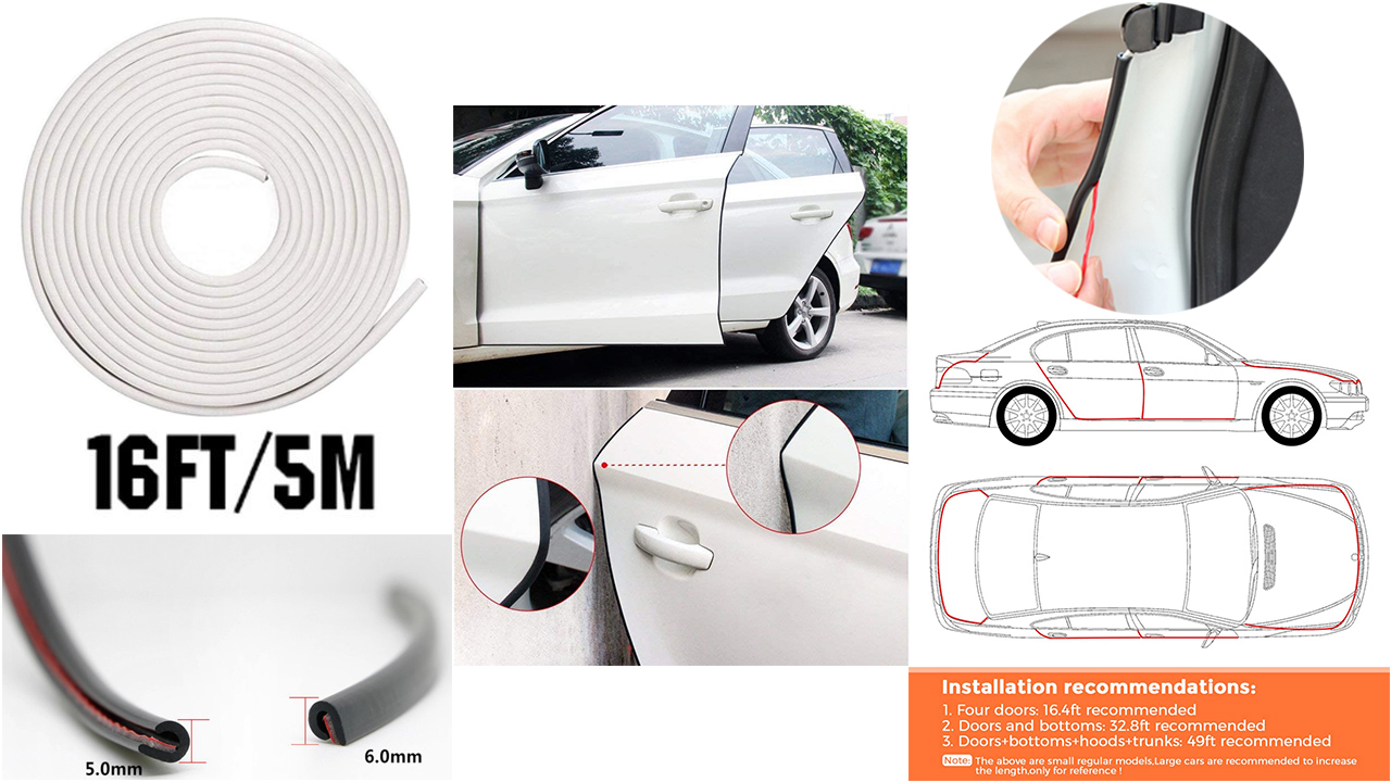 Protège-Portière Voiture 3M - Joint En U Blanc - 3m De Long - Anti-Choc
