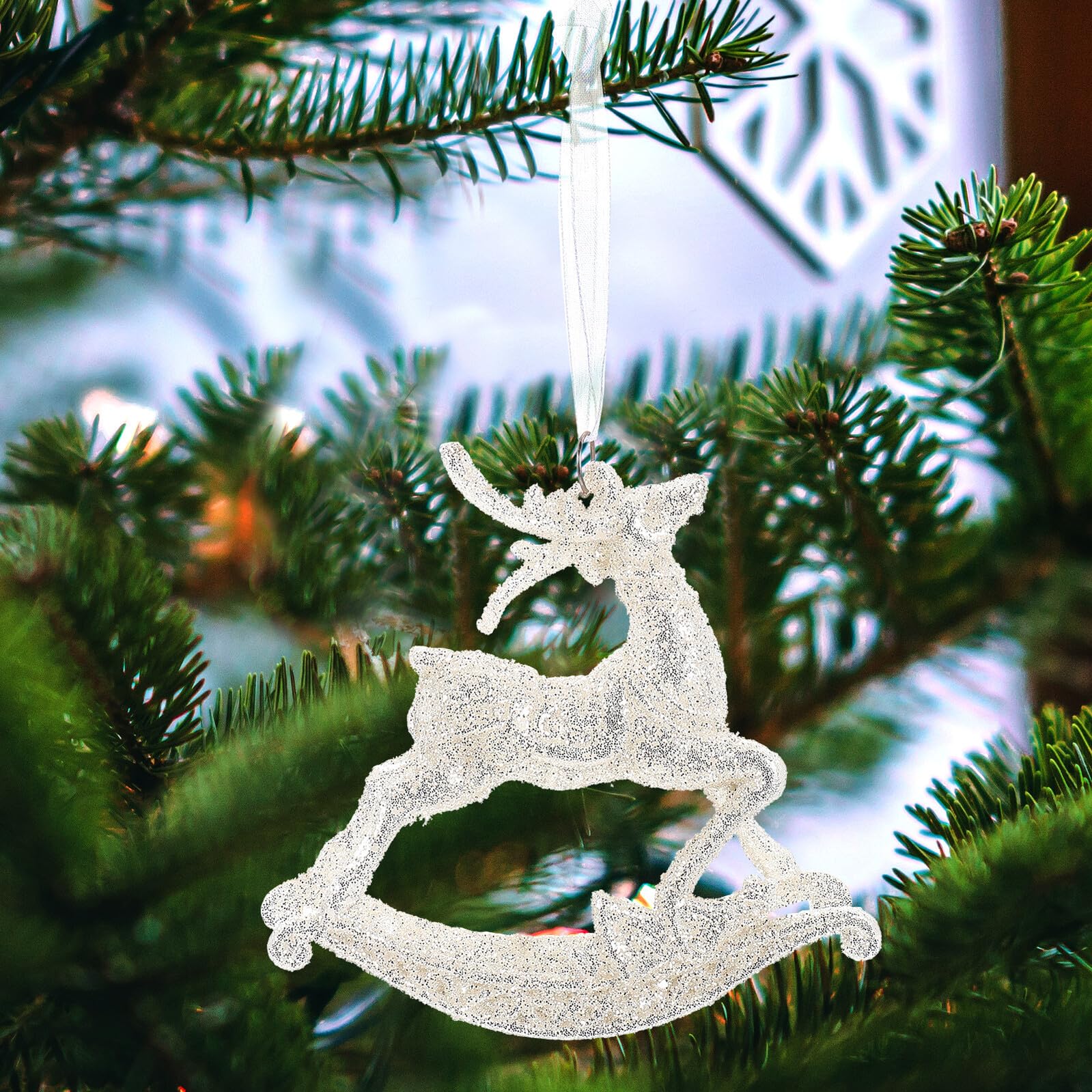4pezzi Pendenti Natalizi Forma di Alce Decorazioni da Appendere per Albero di Natale Ornamenti Glitterati per Feste di Natale