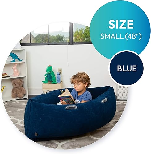 Vista 22 de Bouncyband - Silla sensorial Peapod mediana y cómoda, color azul de 60 pulgadas, divertida y inflable que proporciona alivio sensorial terapéutico