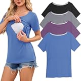 Women's Nursing Tops Ribbed Short Sleeve Breastfeeding Shirts 4 Pack