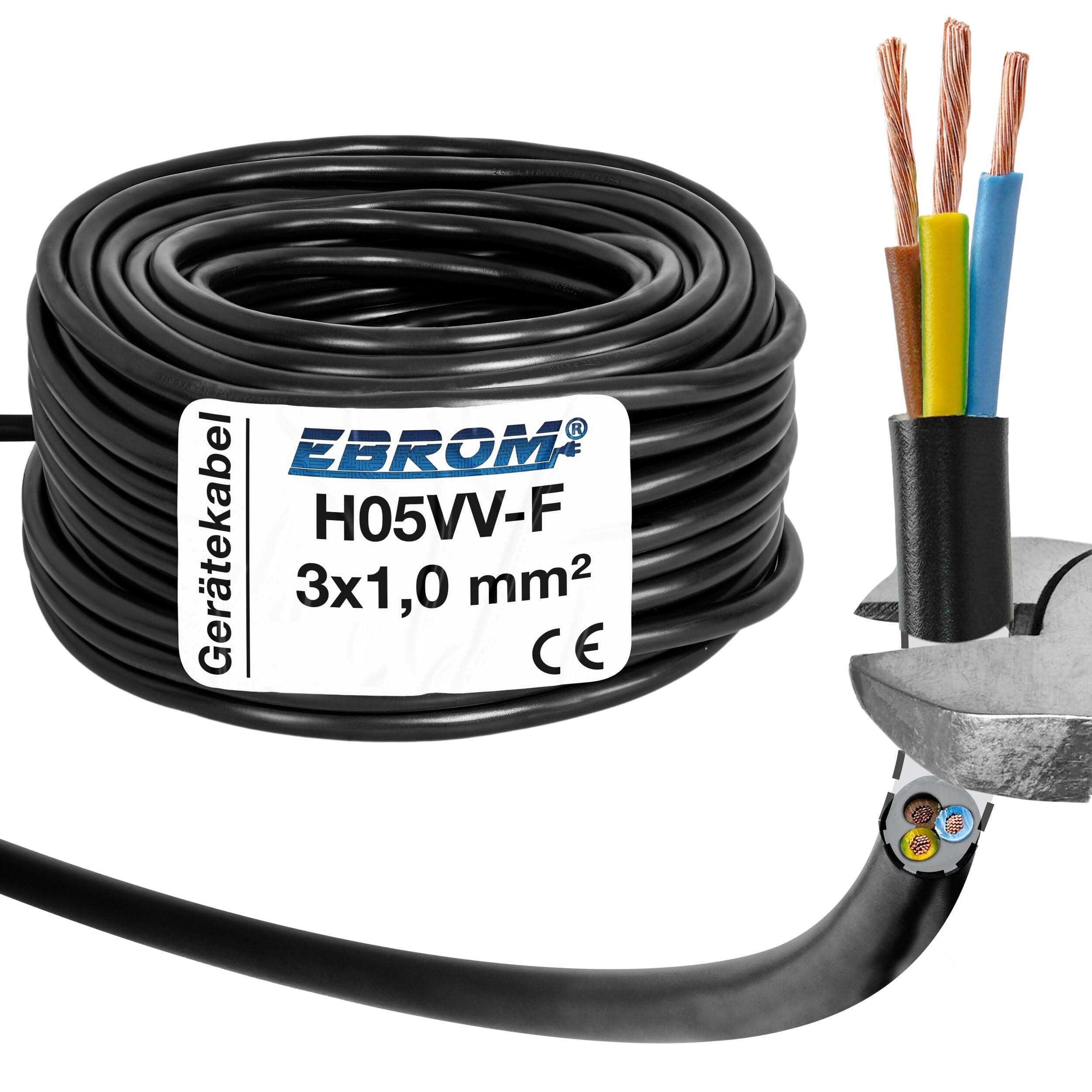 Tubo flessibile in plastica, cavo rotondo H05VV-F 3 x 1,0 mm2 3G1 (mm2) – Colore: nero 5 m/10 m/15 m/20 m/25 m/30 m/35 m/40 m/45 m/50 m/55 m/60 m ecc. fino a 100 m in 5 metri a scelta