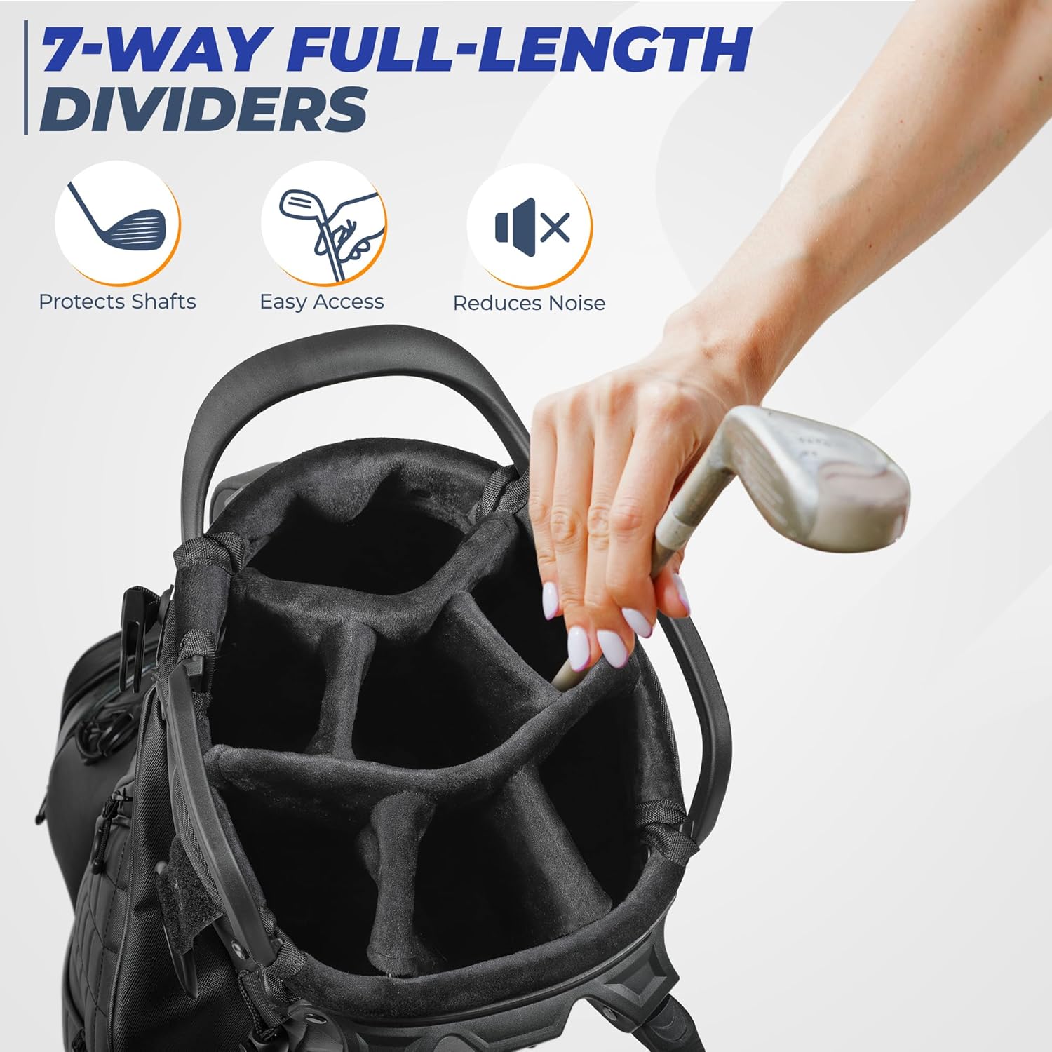 PU Leather Golf Stand Bag for Men, 7 Way Full-Length Dividers with Velvet-Lined, Lightweight Waterproof Club Bag with Multi Pockets Cooler Pouch, Ergonomic Dual Straps for Walking and Cart