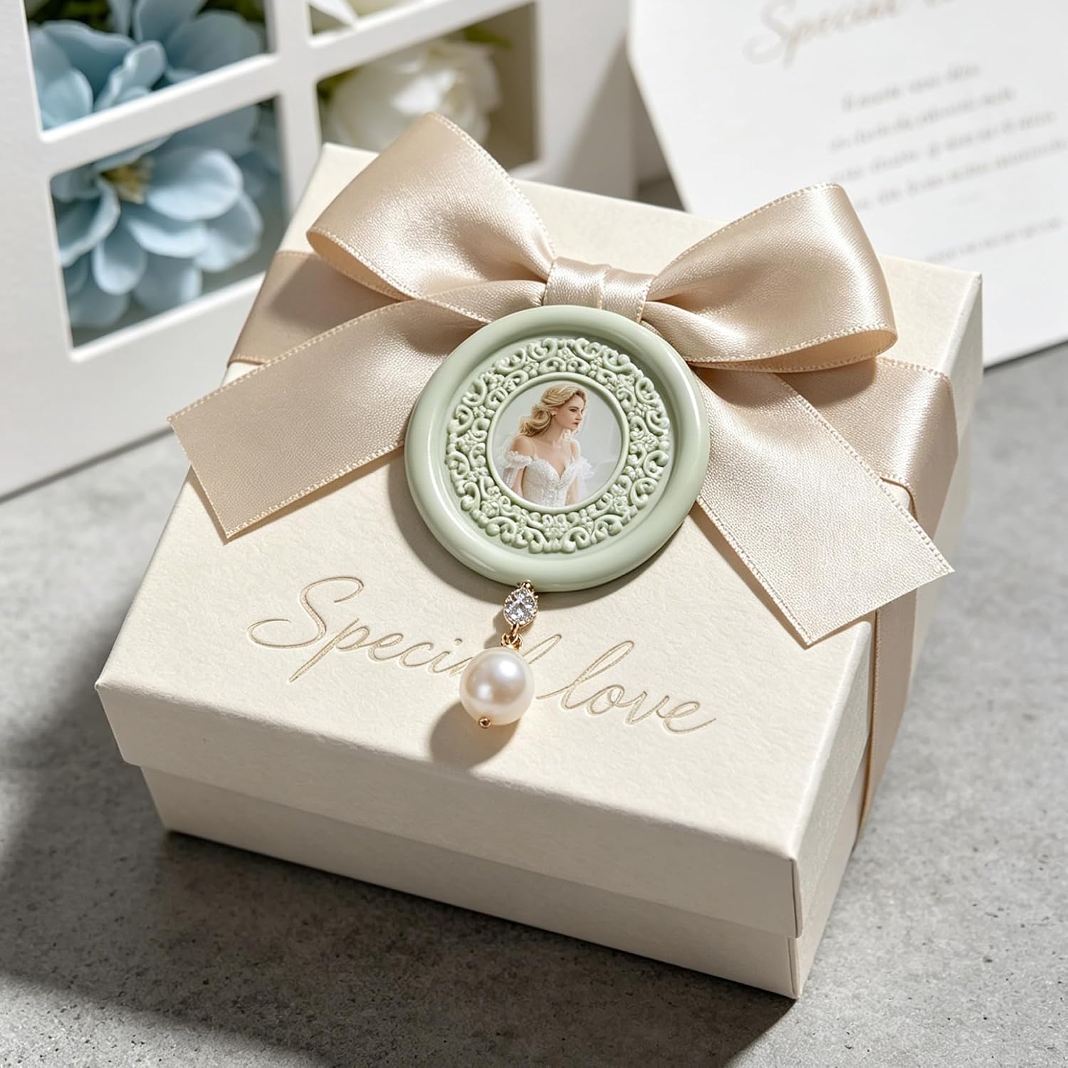 LANKIN Frame Wax Seal Stamp, Vintage Iris Photo Border Brass Head with White Bubble Handle Wax Stamp for Wedding Invitations, Birthday Cards, Envelopes, Gift Wrapping