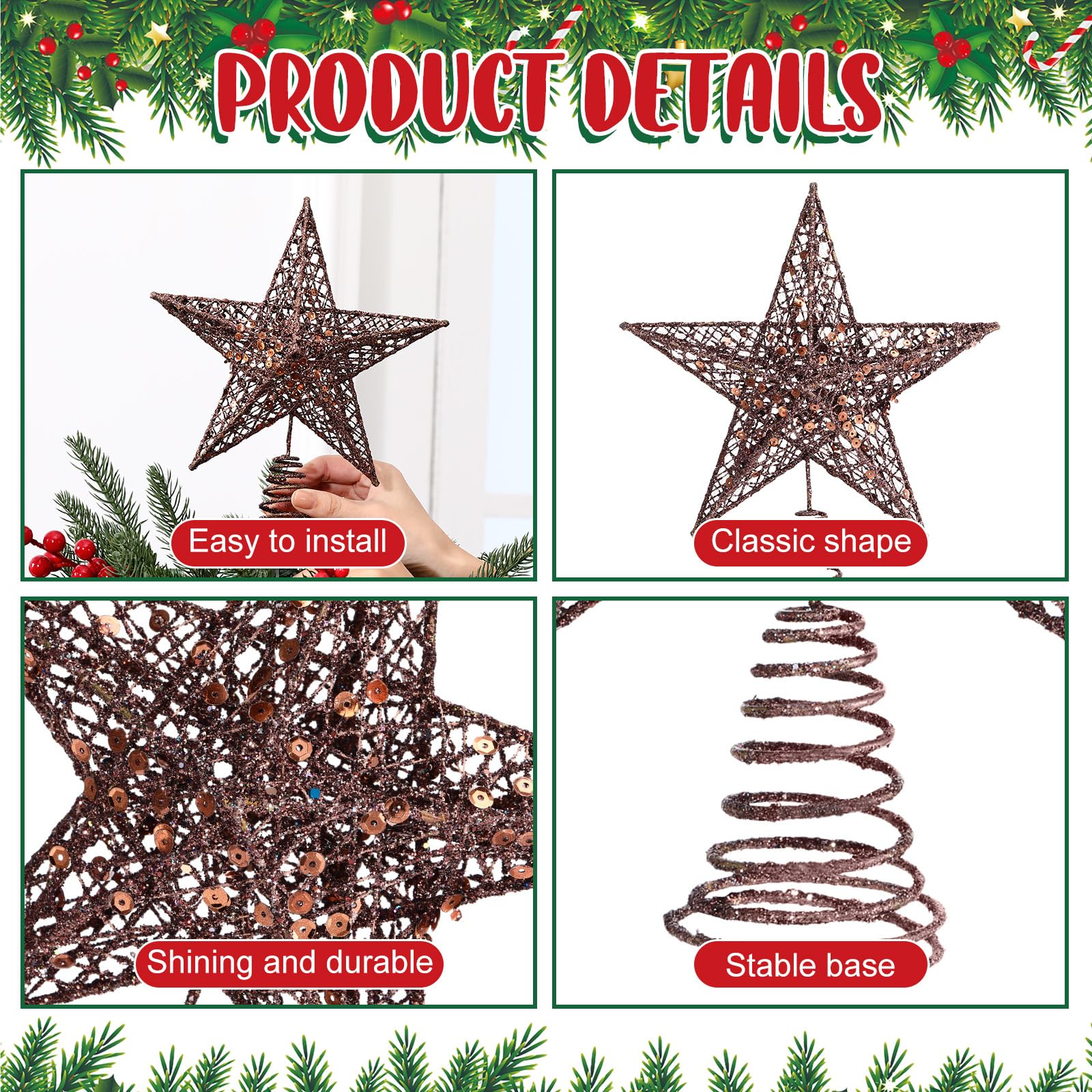 Snapklik.com : 10 Inches Coffee Christmas Star Tree Topper Xmas Tree ...
