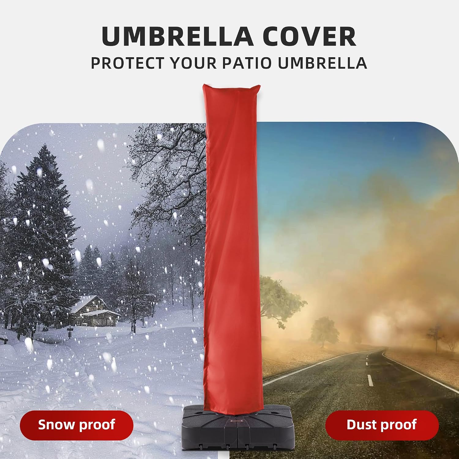 Outdoor Cantilever Patio Umbrella Cover UV Resistant Waterproof Offset Umbrellas Covers with Zipper and Rod for Pool Deck Garden Backyard, Red