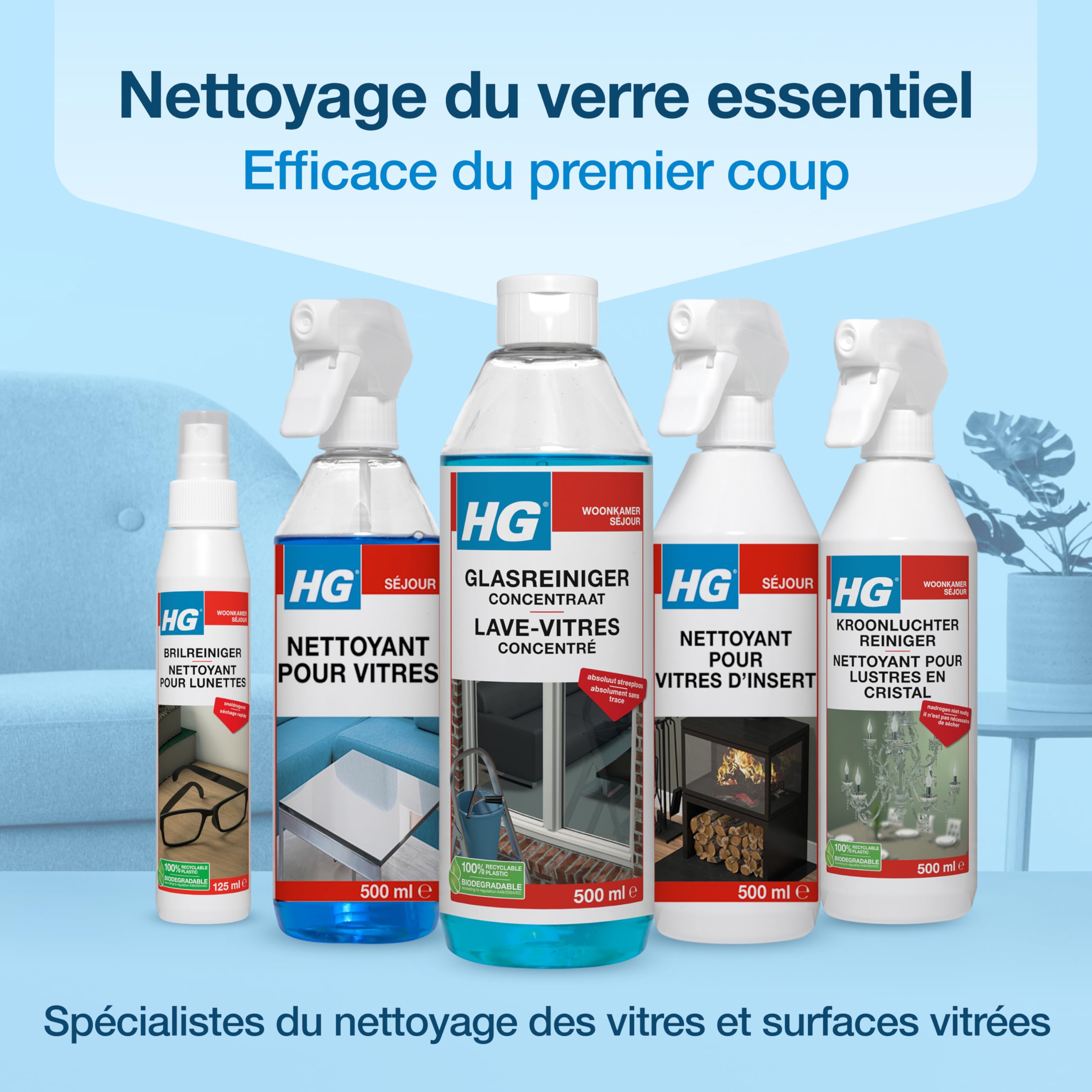 HG Nettoyant pour Vitres, Concentré professionnel, brillance sans traces – 500 ml