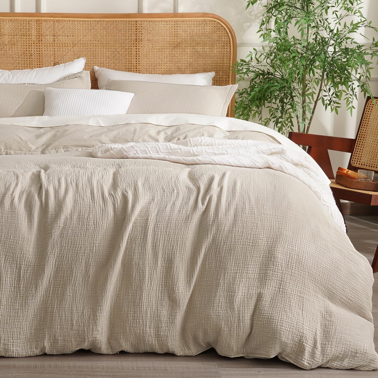 david's home 100% cotton muslin duvet cover set king size,3 pcs ultra soft breathable & lightweight gauze bedding set with 2 pillowcases,textured home decor with button, 104"ï¿½90" natural,no insert