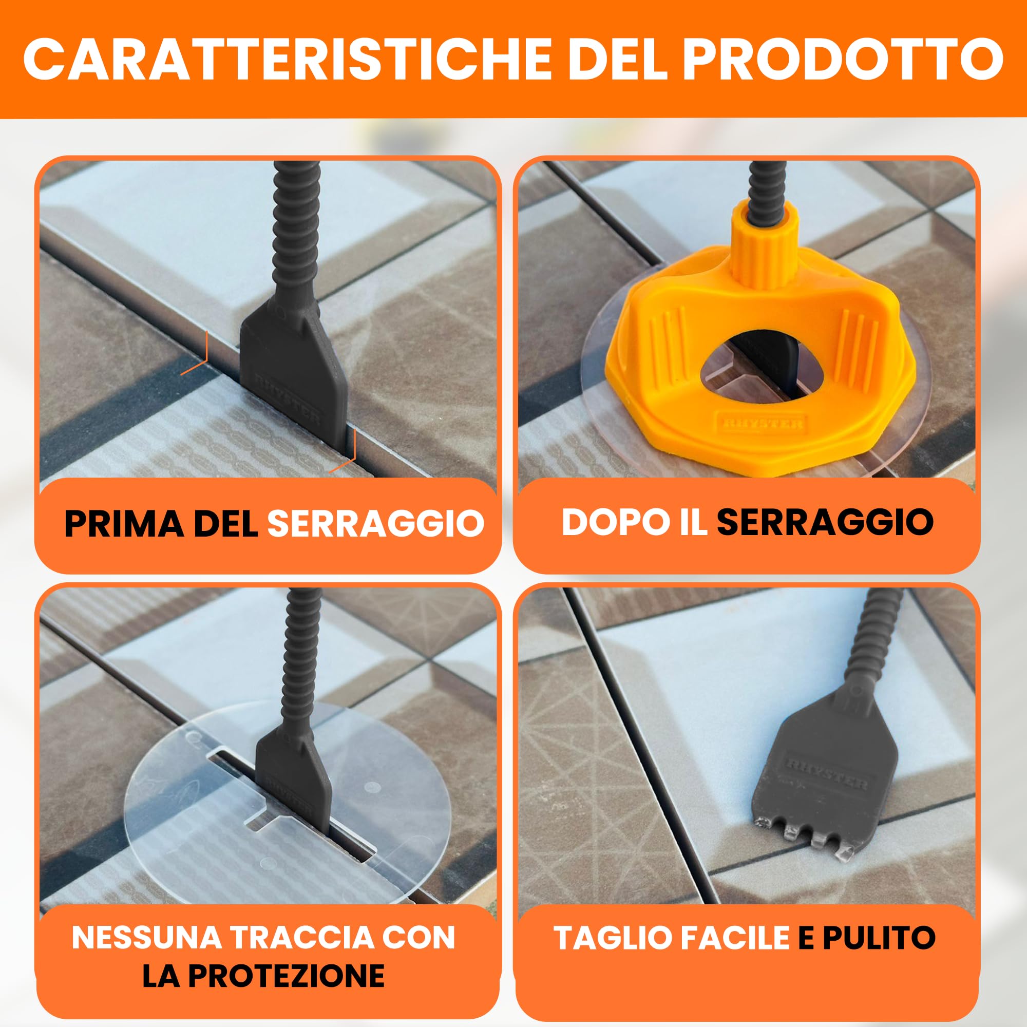 Kit di crocette autolivellanti da 3 mm – Starter Pack - 302 unità - Posa piastrelle | 100 clip + 100 quadranti + 100 protezioni + martello + livella a bolla in omaggio | Posa facile e precisa