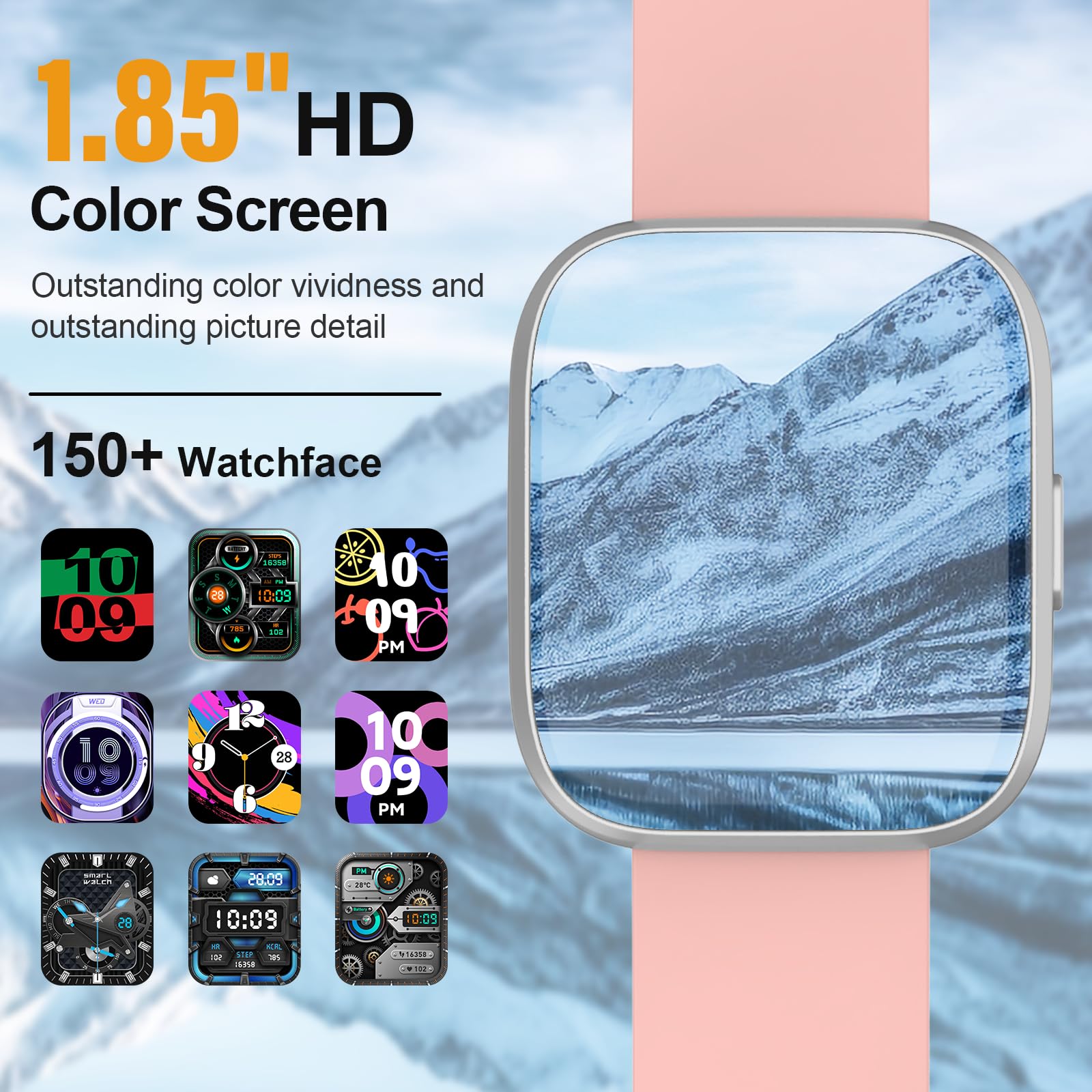 Reloj Inteligente con Función de Teléfono, Reloj de Pantalla Táctil de 1,85'' para Hombres y Mujeres, IP68 Impermeable para Android iOS, Oro Rosa