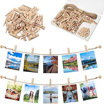 Photo String with Clips 32.8 Ft - Hanging Photo Display String with 50 Clips, Boho Picture Strings Wall Frame Art Decor Banner for Bedroom Room Dorm Cubicle Office