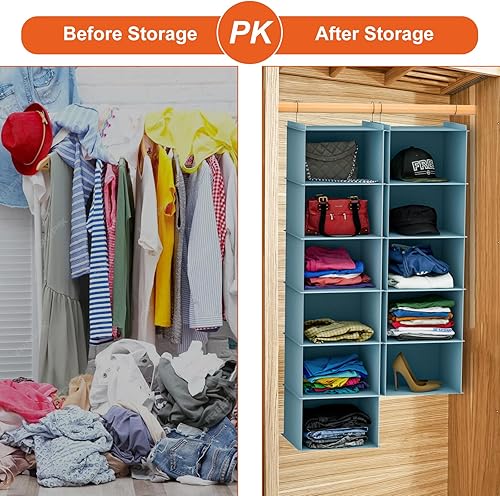 Miniatura 5 de Likorlove Organizador colgante de armario de 5 niveles, estantes colgantes plegables con 2 ganchos resistentes para almacenamiento, para armario,