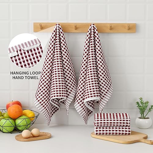 Miniatura 7 de SALAS Toallas de algodón para secar platos de cocina, toallas de rizo de celosía, paños de cocina altamente absorbentes con lazo para colgar, 16 x
