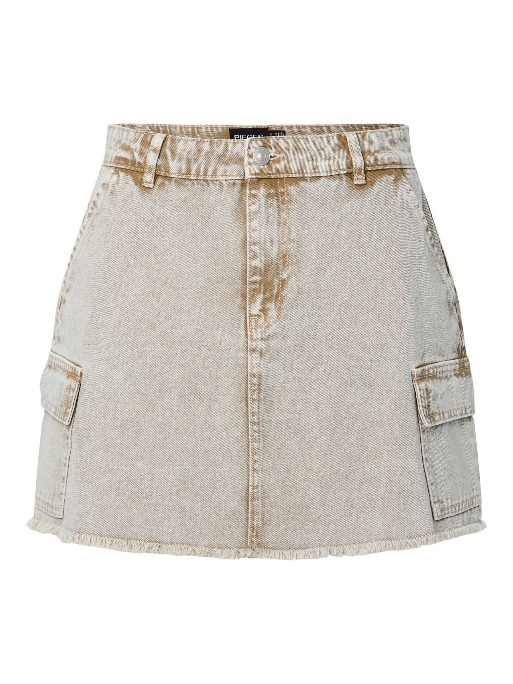 PIECES Pcfay Mw Cargo Mini Denim Skirt, Sandshell, M
