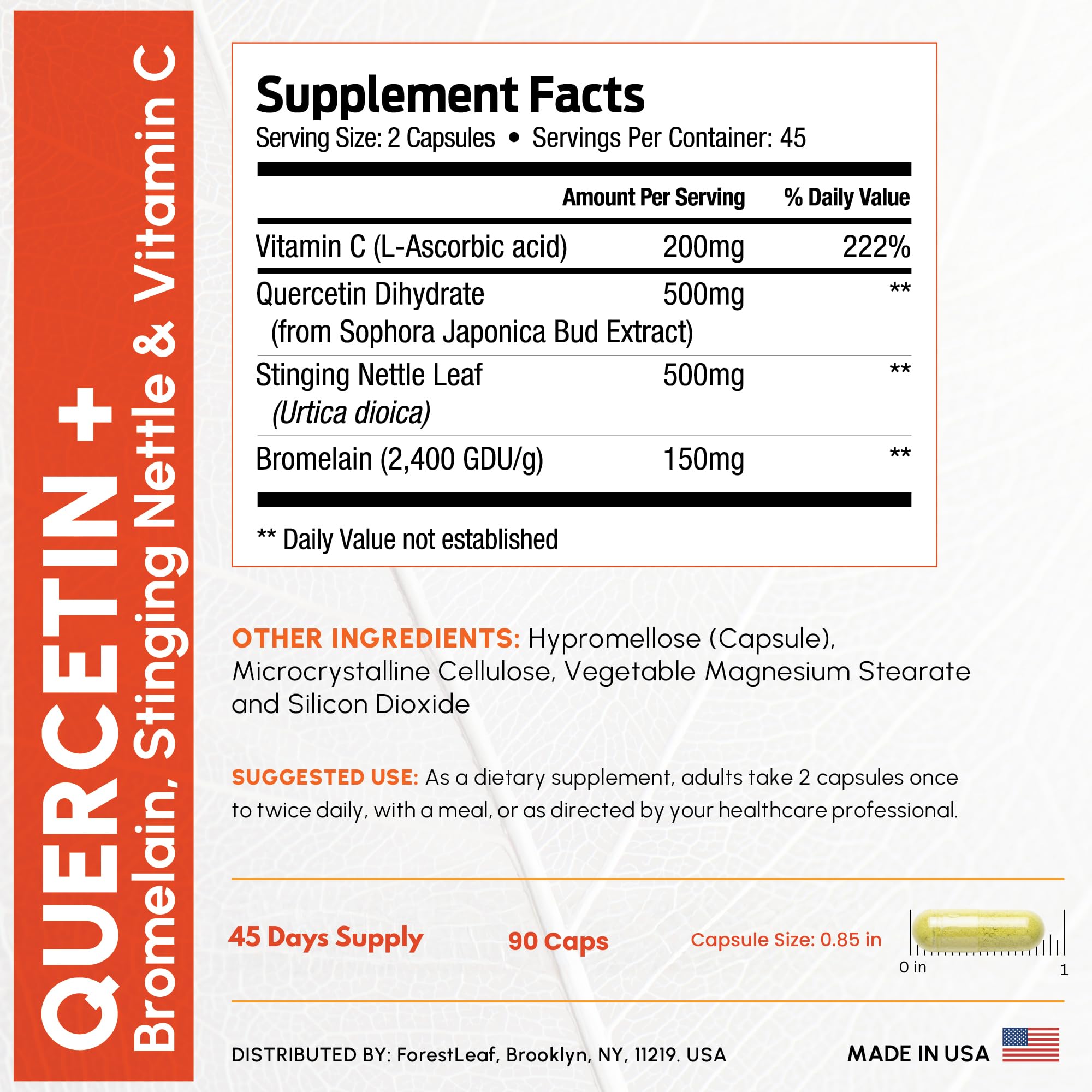 ForestLeaf Quercetin with Bromelain Supplement, 500mg Capsules, 90 Ct — Amazon image 4